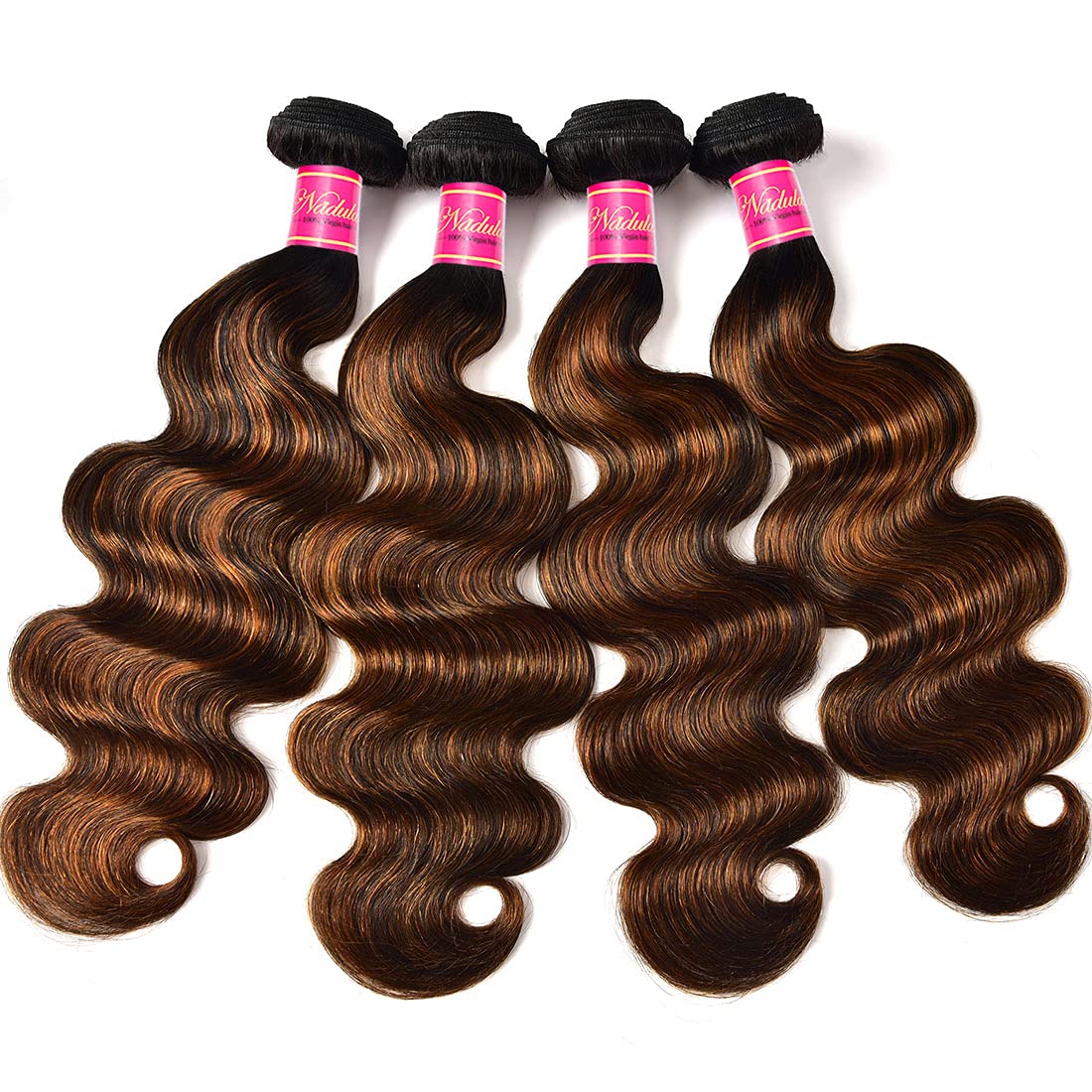 Nadula Hair 12A Brown Balayage Ombre Body Wave Human Hair Weave 3 Bundles, Brazilian Highlight Remy Hair Chocolate Brown Human H