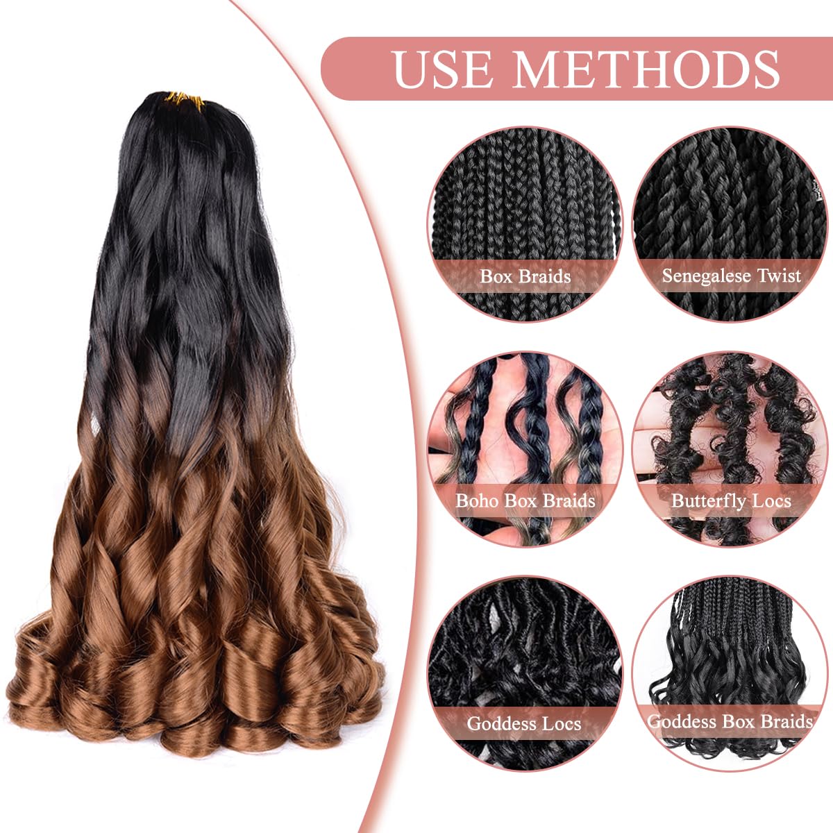 French Curly Braiding Hair,24 Inch B29 Loose Wavy 2 Pack Bouncy French Curl Braiding Hair Extensions 75G/Pack Synthetic Crochet