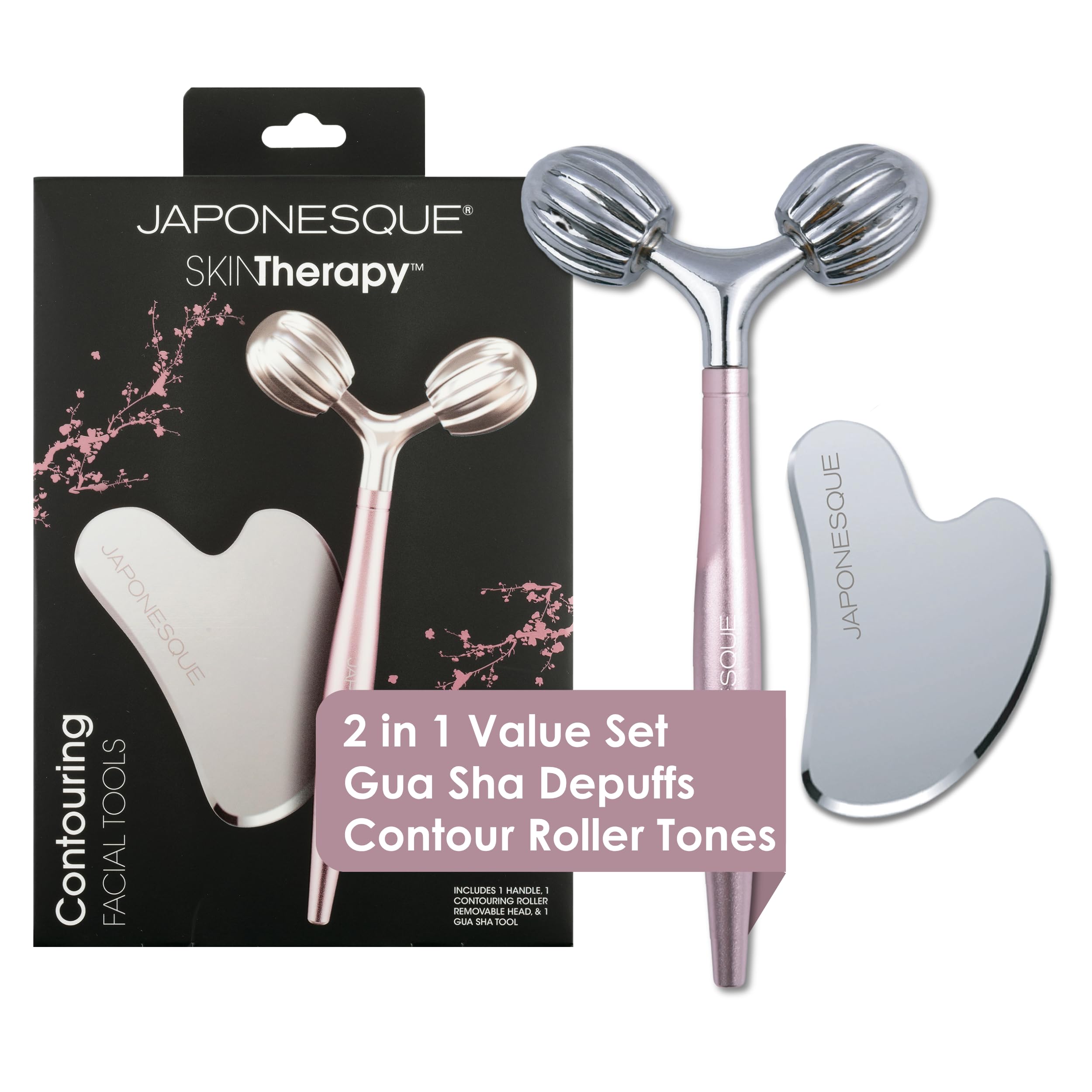 JAPONESQUE SKINTherapy Contouring Facial Tool V Roller for Lymphatic Drainage, Facial Massage, Relieves Tension and Improves Abs