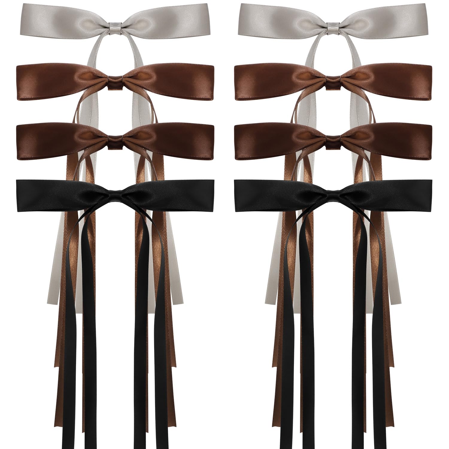 Atoden Hair Bows Hair Ribbon Tassel Bow Hair Clips 8 Pcs Coquette Bows Silky Satin Long Tail Bowknot Hair Clips Alligator Clips 