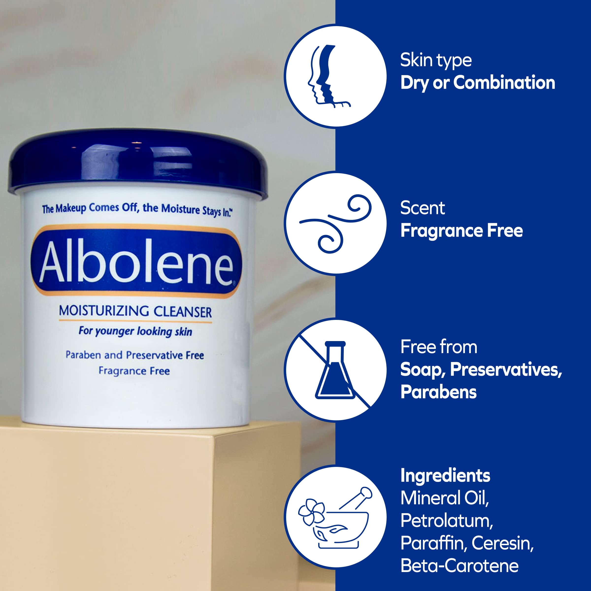 Albolene Face Moisturizer And Makeup Remover, Facial Cleanser And Cleansing Balm, Beta Carotene Fragrance Free Cream, 12 Oz