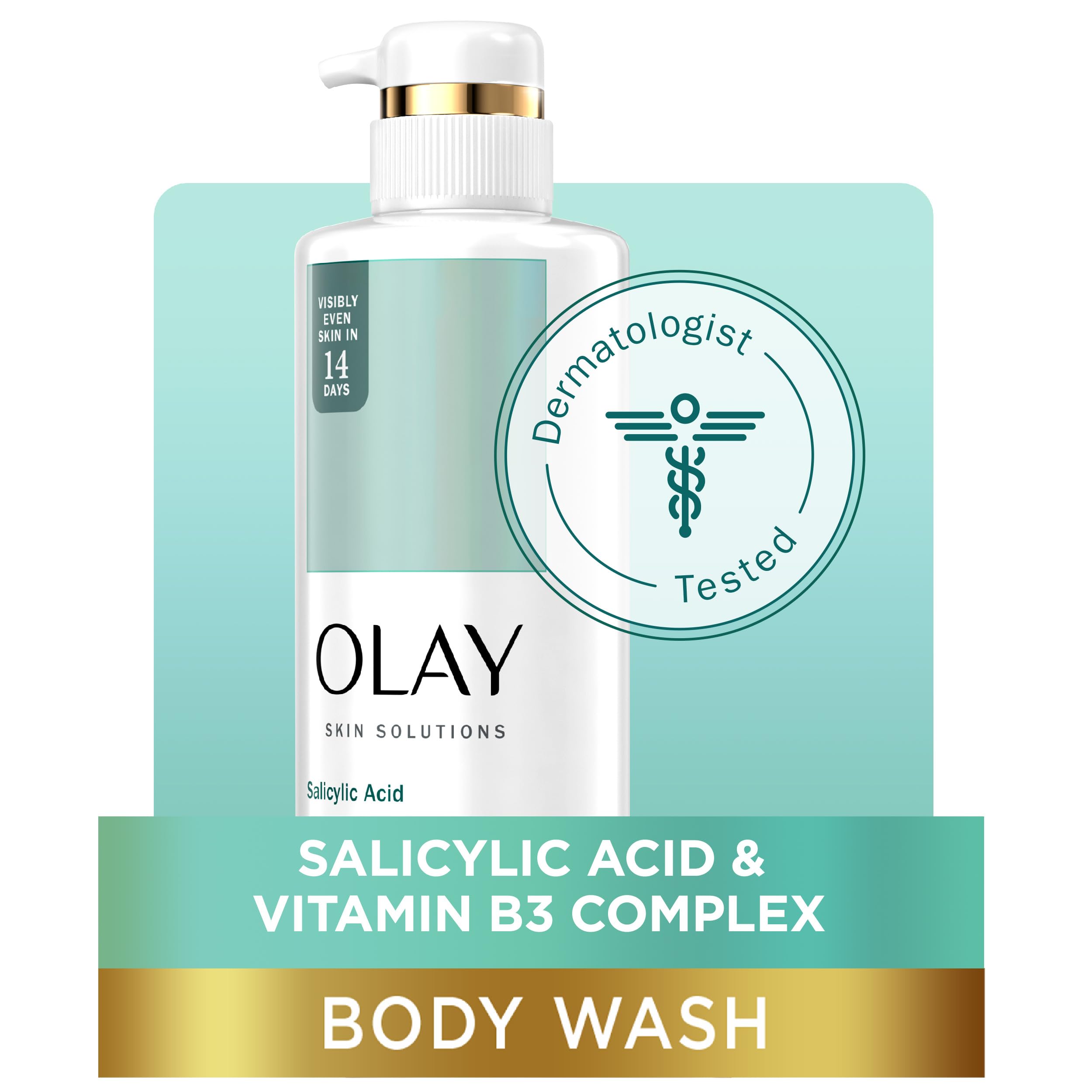 Olay Skin Solutions Hydrating Body Wash for Women with Salicylic Acid, 17.9 fl oz (Pack of 4)