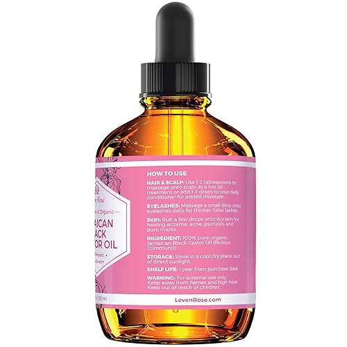 Leven Rose Jamaican Black Castor Seed Oil, Jamaican Black Castor Oil For Hair Growth, 100% Natural, Pure Organic Serum, Scalp Oi