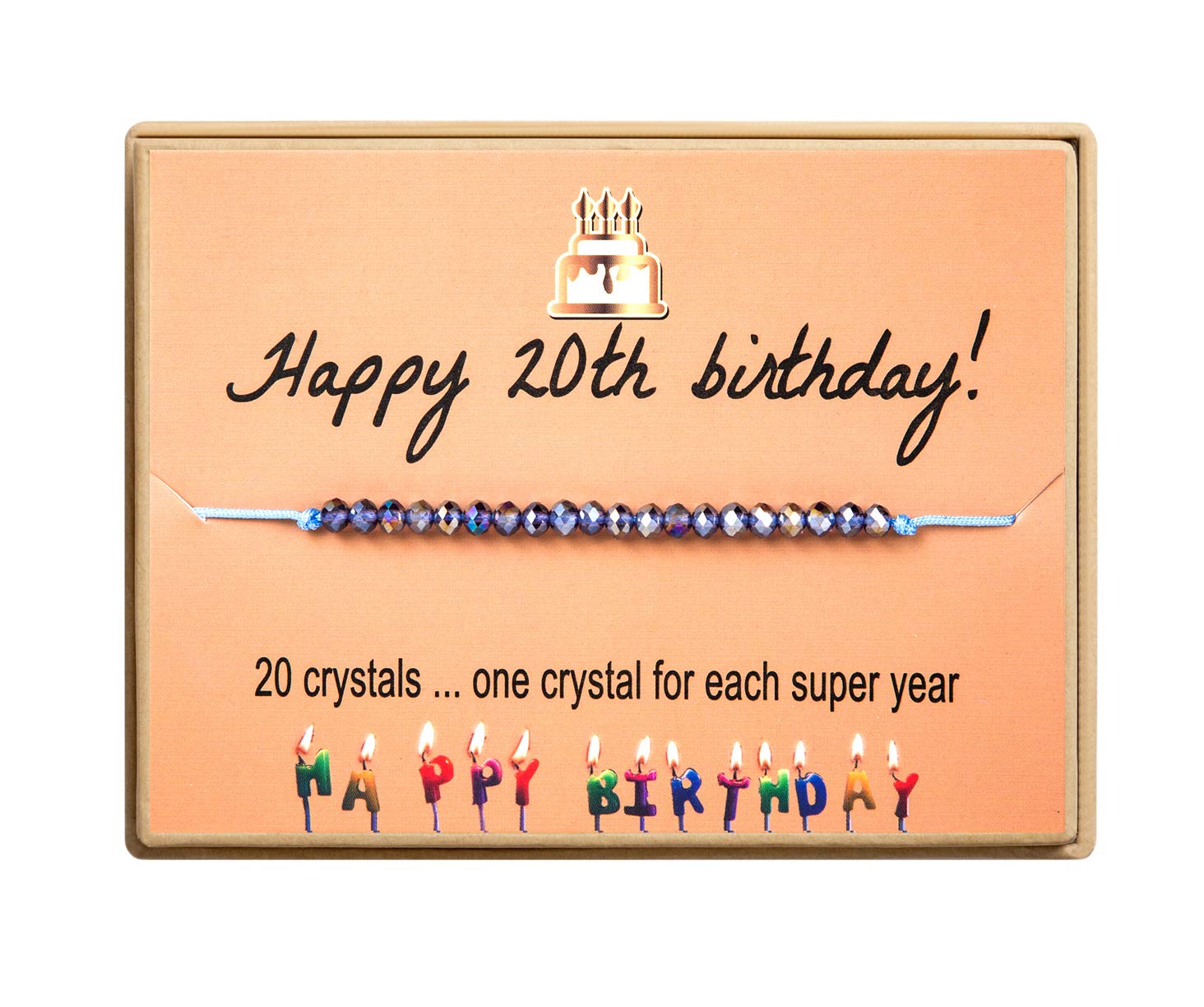 KGBNCIE Birthday Gift for Sweet 20 Birthday Bracelet Gift 20 Year Old Women Crystal Beads Adjustable bracelet With Message Card 