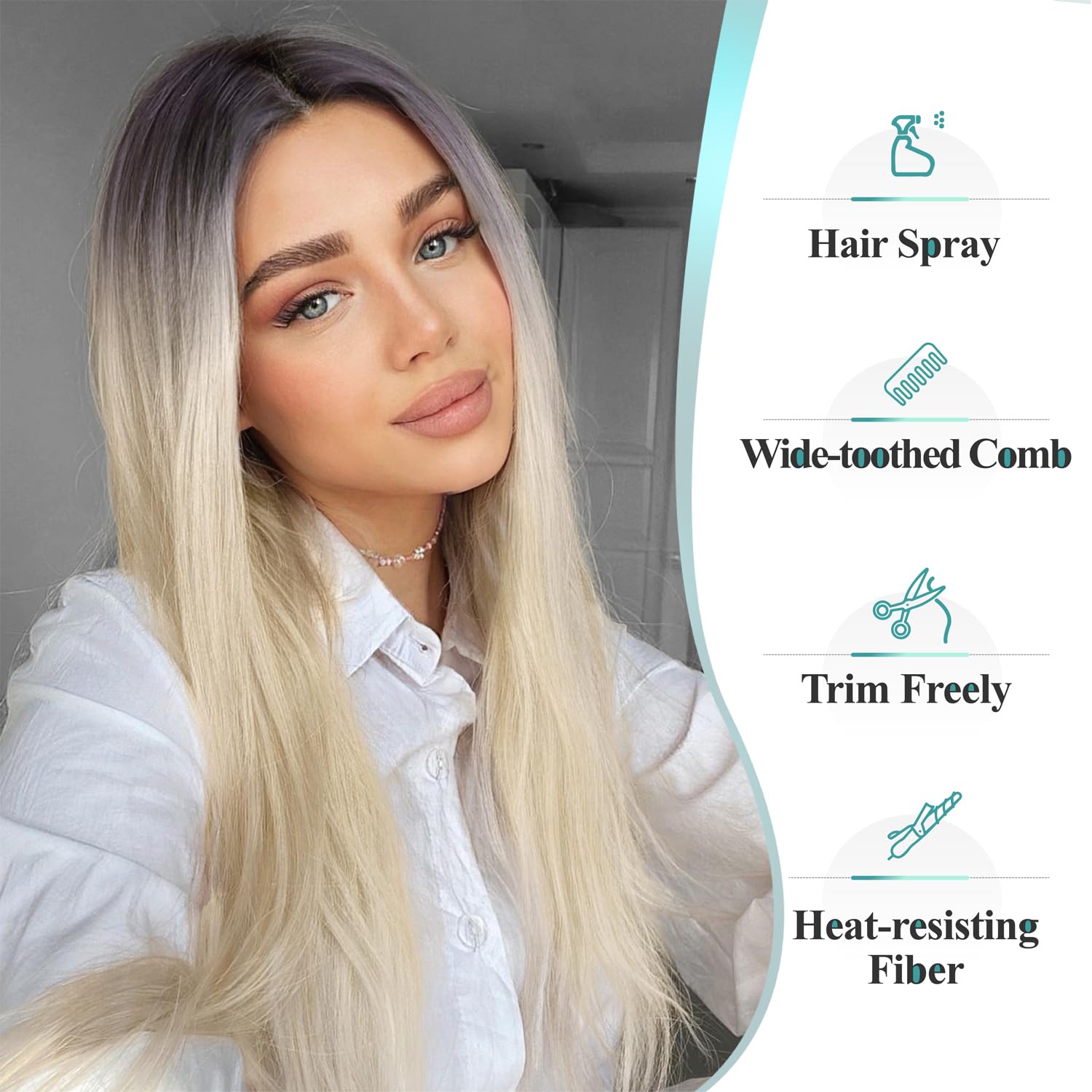 Wiger Long Ombre Blonde Straight Wig For Women 26 Inch Middle Part Honey Blonde Straight Hair Wig Natural Looking Synthetic Colo