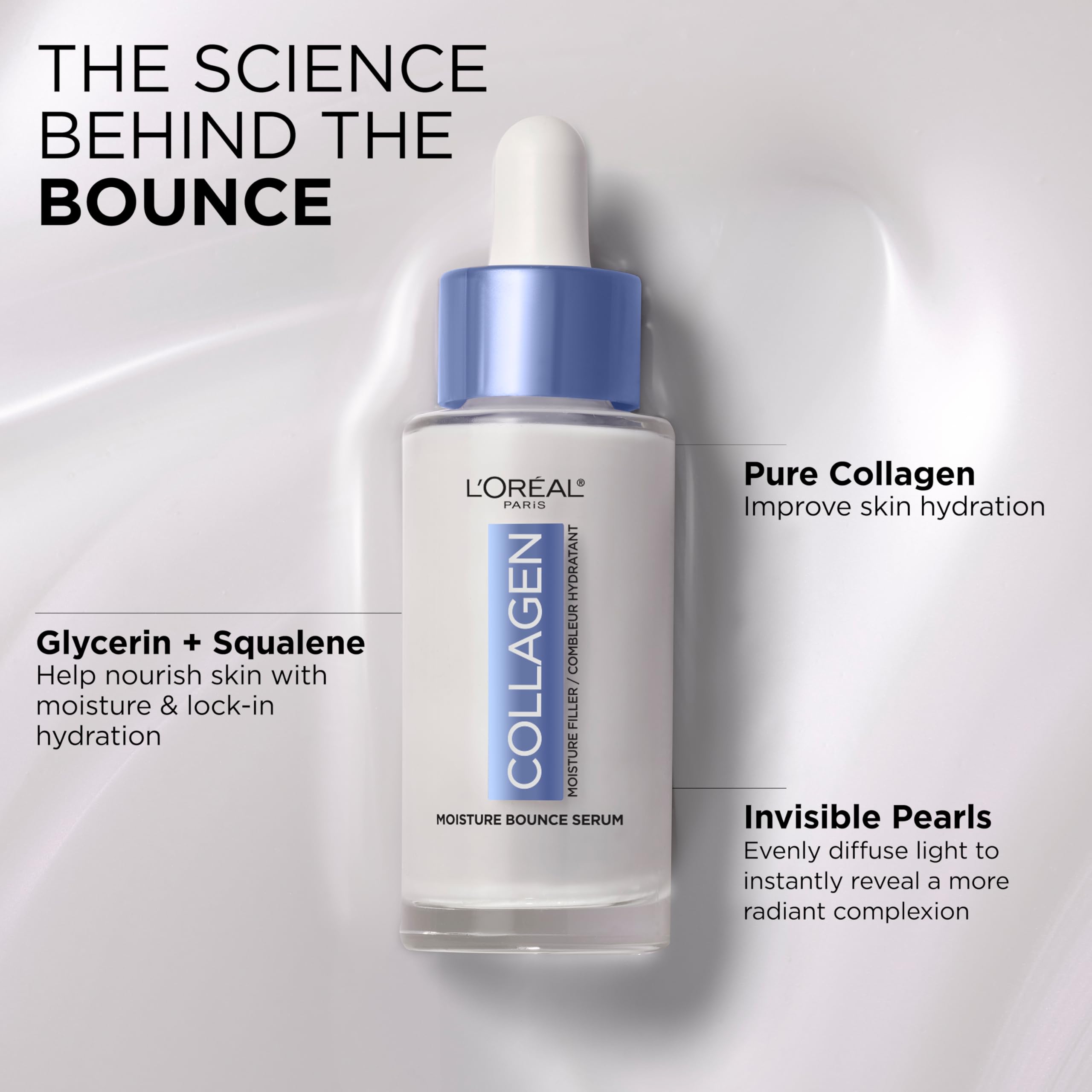 L'Oreal Paris Collagen Moisture Filler Moisture Bounce Face Serum, Glow Serum with Collagen, Glycerin, and Squalane for Bouncy,