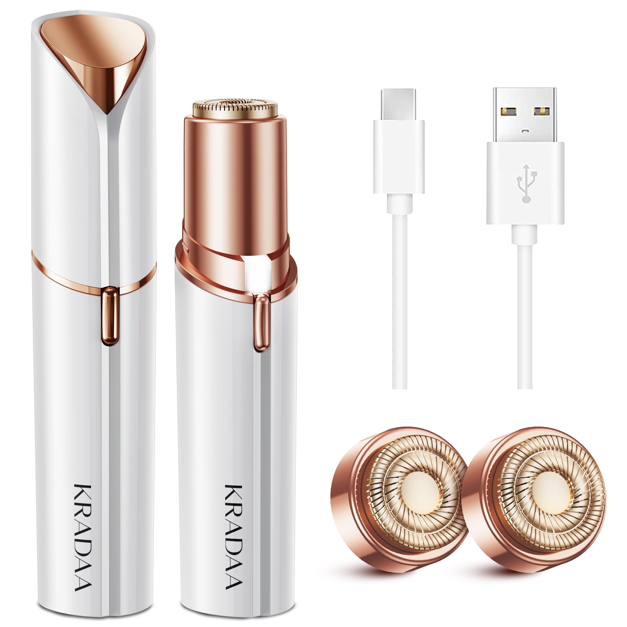 KRADAA Facial Hair Removal for Women: Rechargeable Hair Removal Device - Painless Womens Face Razor Peach Fuzz (White)