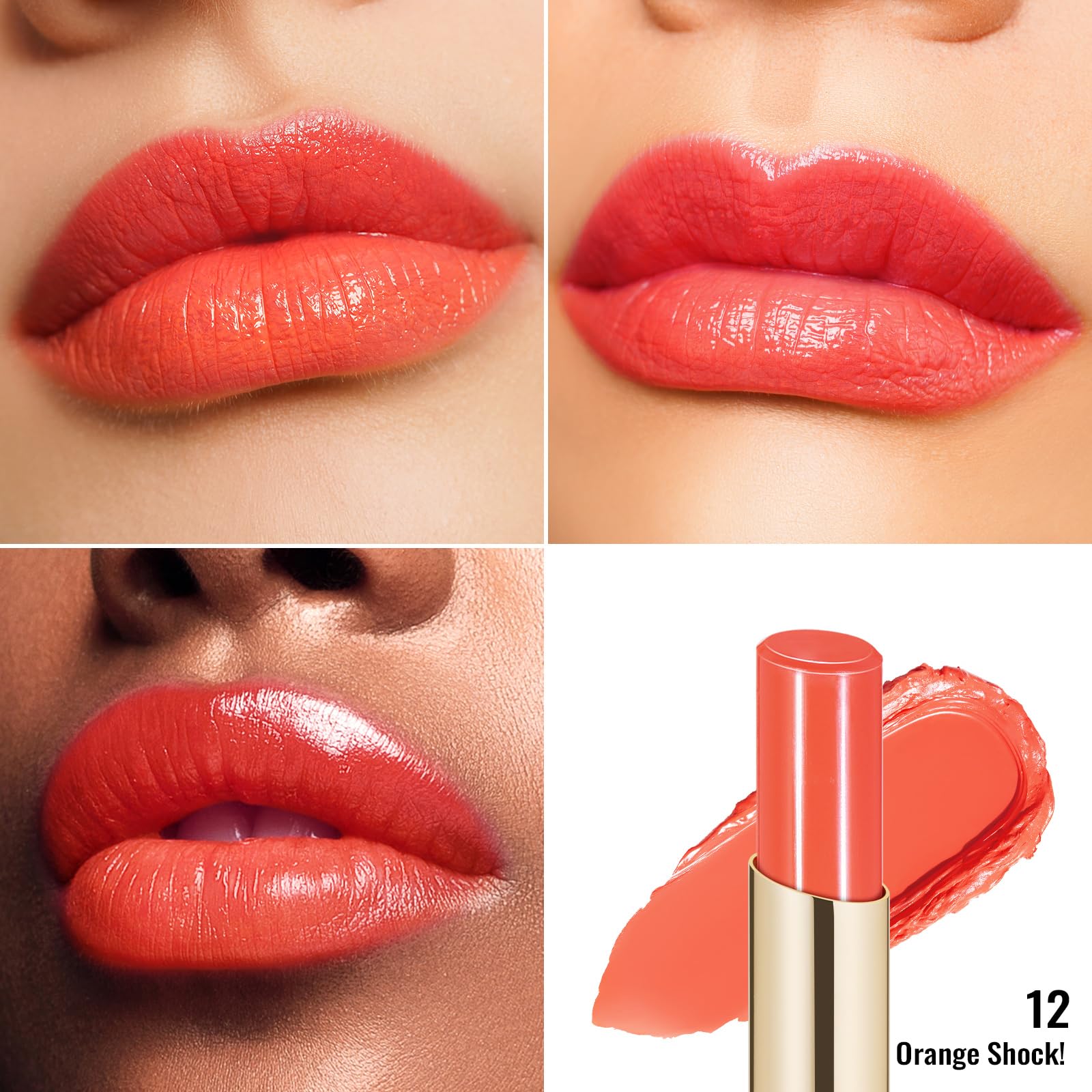 Oulac Moisturizing Shine Orange Red Lipstick For Women - 2 In 1 Orange Red Glossy Tinted Lip Balm, Hydrating Winter Lipstick For