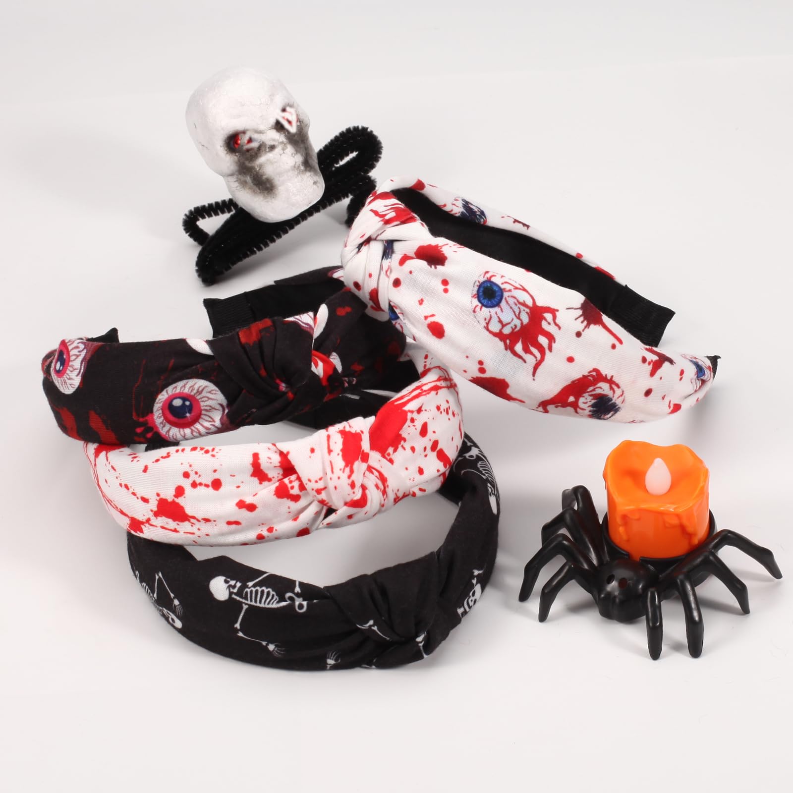 Ardorchid Spooky Headbands For Women Girls Halloween Horror Eyeball Blood Knot Headband Black White Skull Skeleton Ghost Hair Ac