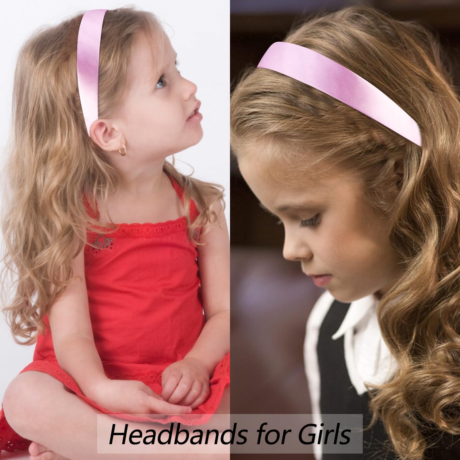 Atoden Satin Pink Headbands For Women Girls 1.18 Inch Wide Thin Hard Headbands Non Slip Ribbon Hair Bands Plain Headbands For Cr