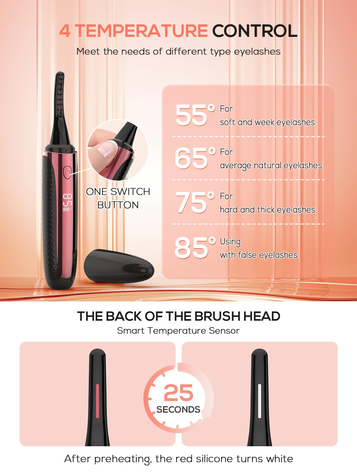 Heated Eyelash Curler, Rechargeable Electric Eyelash Curler With 4 Temp Modes Anti-Burn & Led Display Intelligent Auto-0Ff For W
