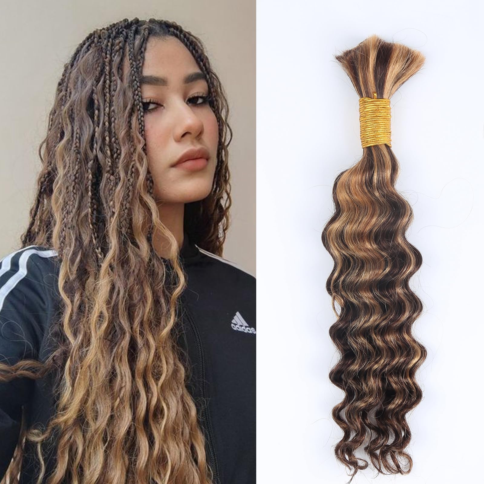 Odir Deep Wave Bulk Human Hair for Braiding No Weft 100% Unprocessed Highlight Ombre Micro Braiding Human Hair Extensions Curly 