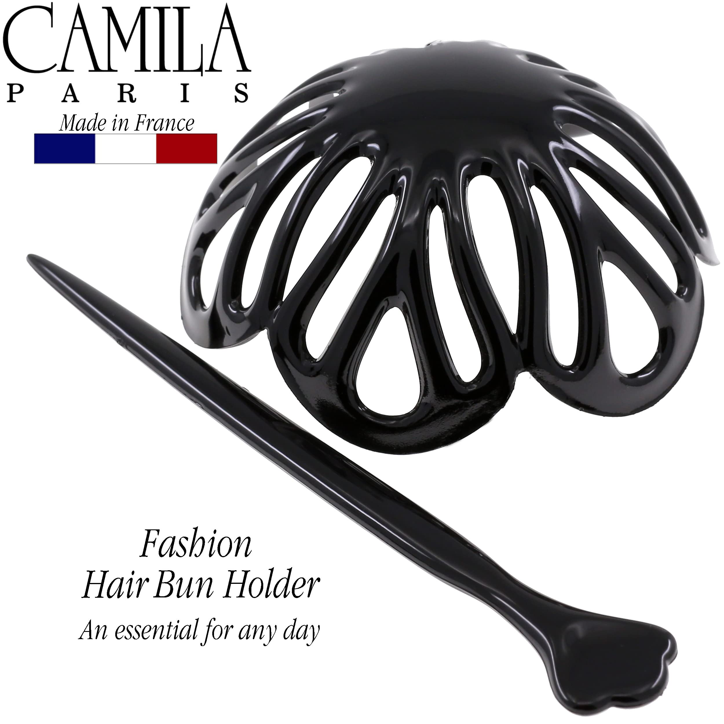 Camila Paris Nv150 Hair Bun Maker For Women, Black Round Dome Clip For Updo Styling, No Slip French Bun Accessories, Made In Fra