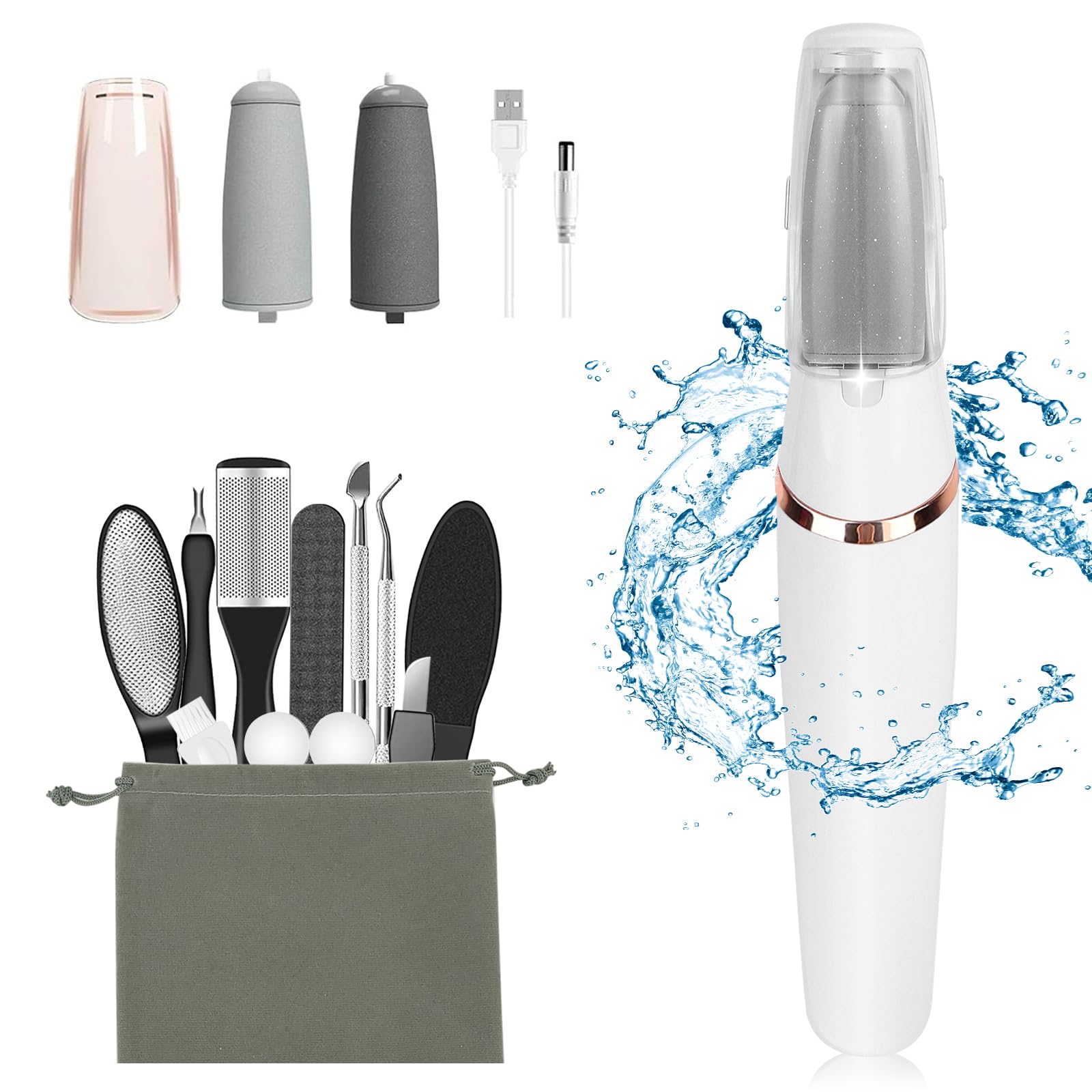 Electric Callus Removers for Feet, Haootadiy Electric Foot Callus Remover Pedicure Kits Rechargeable with12 in 1, Removes Dry Sk