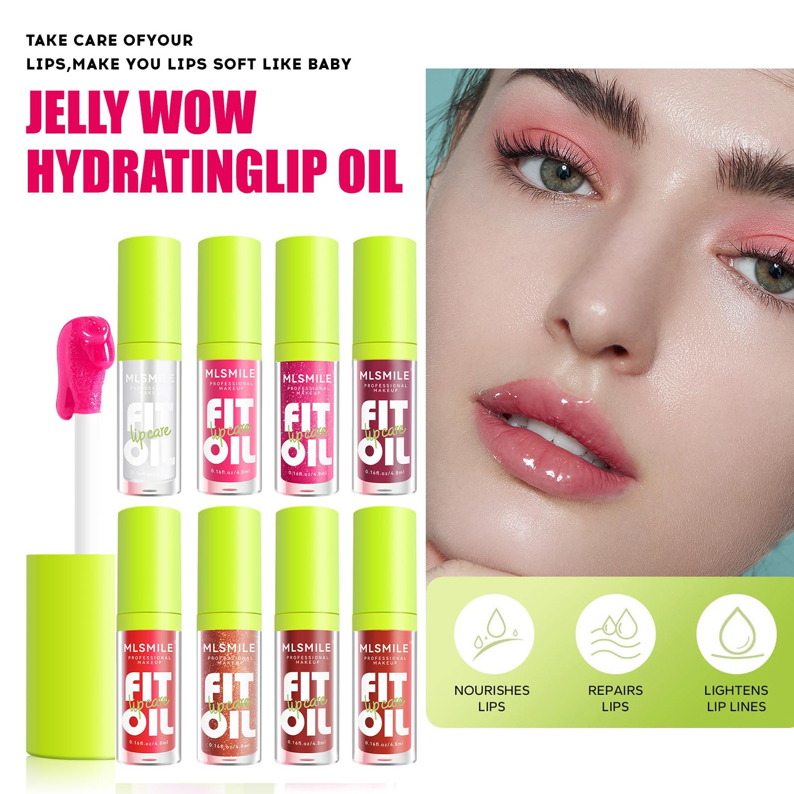 4 Colors Fat Oil Lip Gloss, Lip Oil Lip Glaze Hydrating Lip Glow Oil Big Brush Head Moisturizing Lip Gloss, Shiny Transparent Ti
