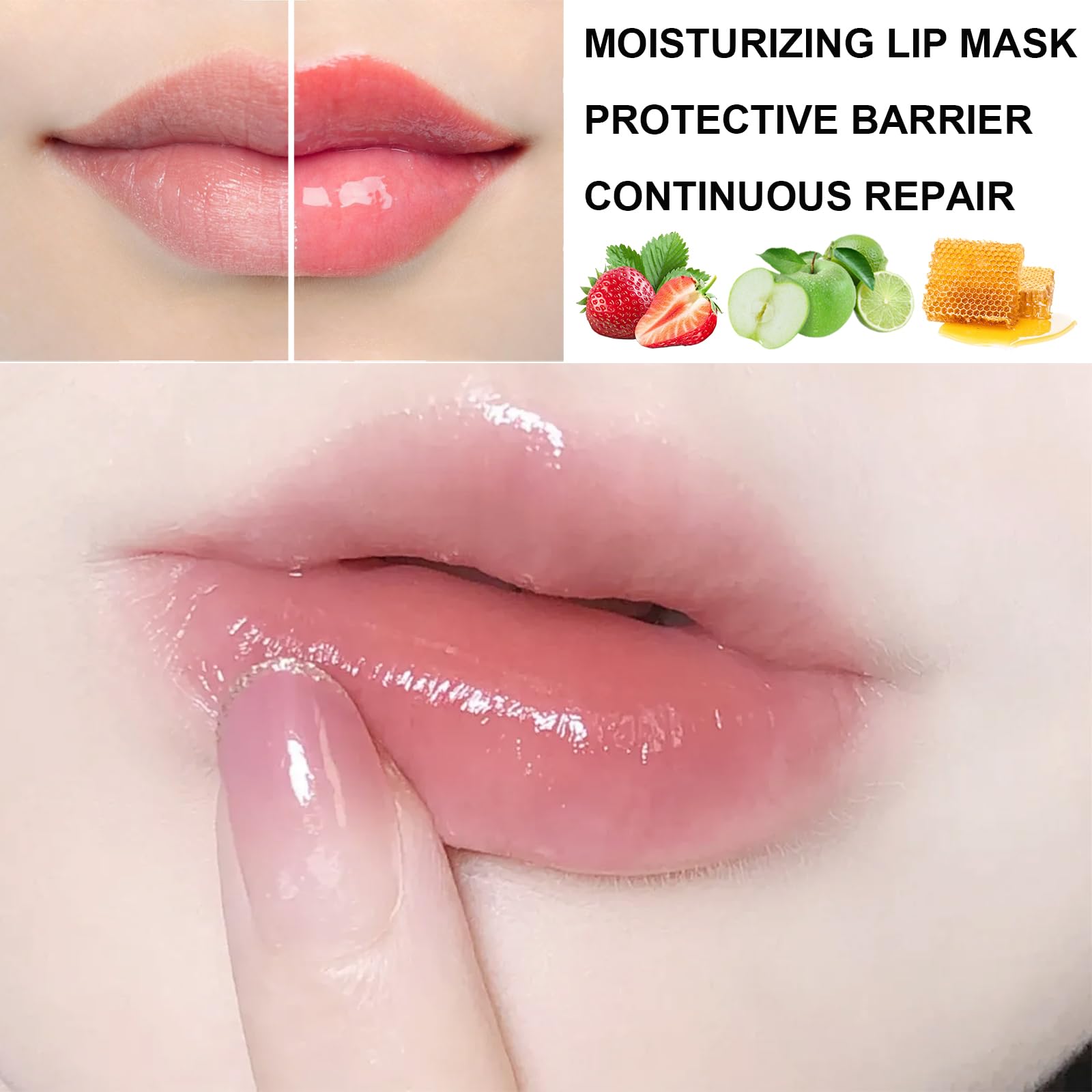 3Pcs Lip Balm Honey Pot With Stick, Honey Strawberry Apple Moisturizing And Hydrating Sleeping Lip Mask, Day And Night Repair An