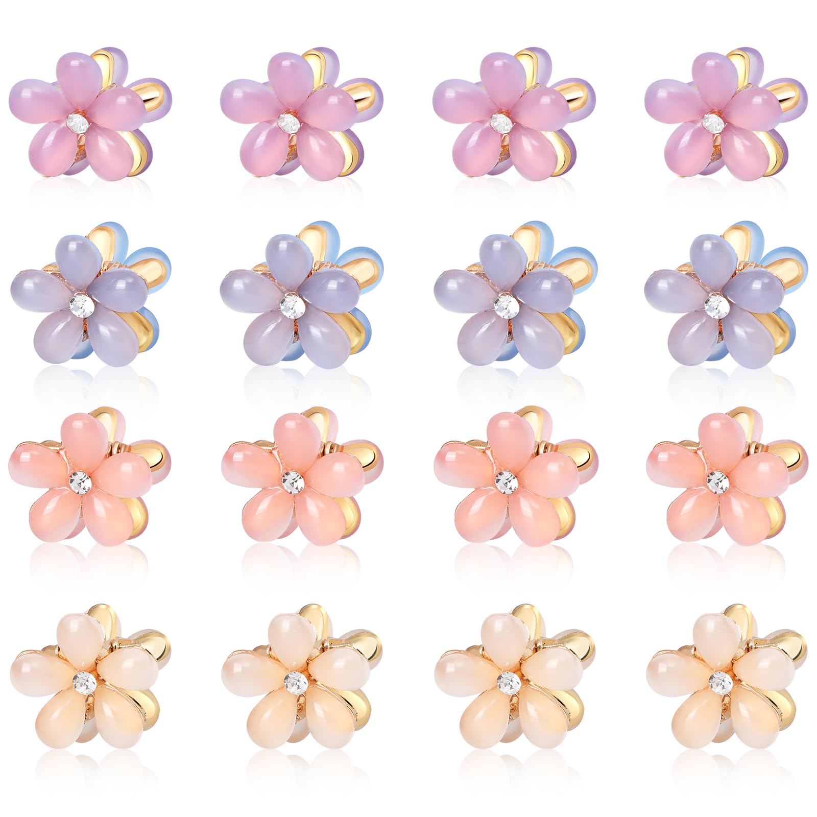 CWJCYTNSN 16PCS Small Hair Claw Clips for Women Girls, Mini Crystal Flower Hair Clips, 0.8'' Cute Metal Hair Pins, Nonslip Flowe