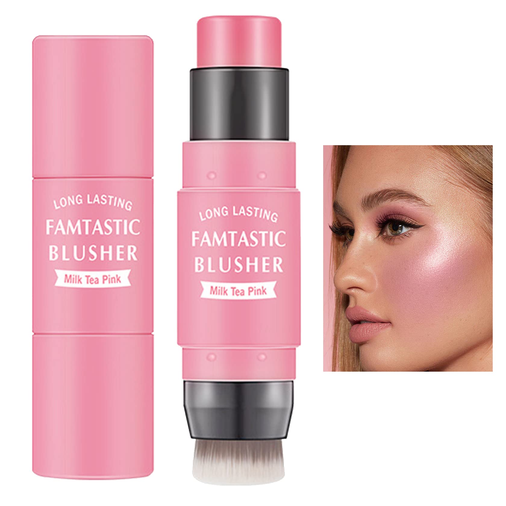 Waterproof Multi Cream Blush Stick With Brush,Lightweight,Long-Lasting,Easy To Use,2 In 1 Multi Stick Blush For Cheeks & Lip Tin