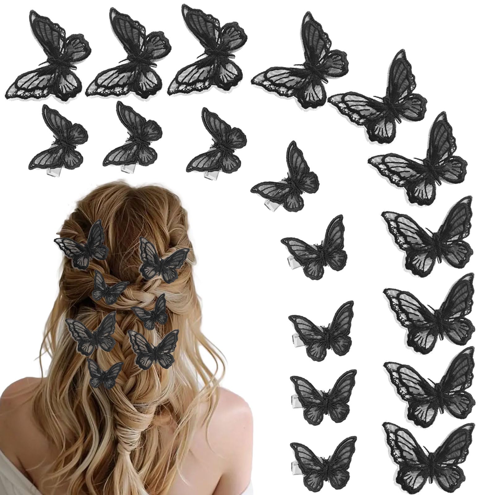 Paderison 20Pcs Butterfly Hair Clips Black Moving Butterfly Clips Fairy Accessories for Women Butterfly Hair Accessories for Tee