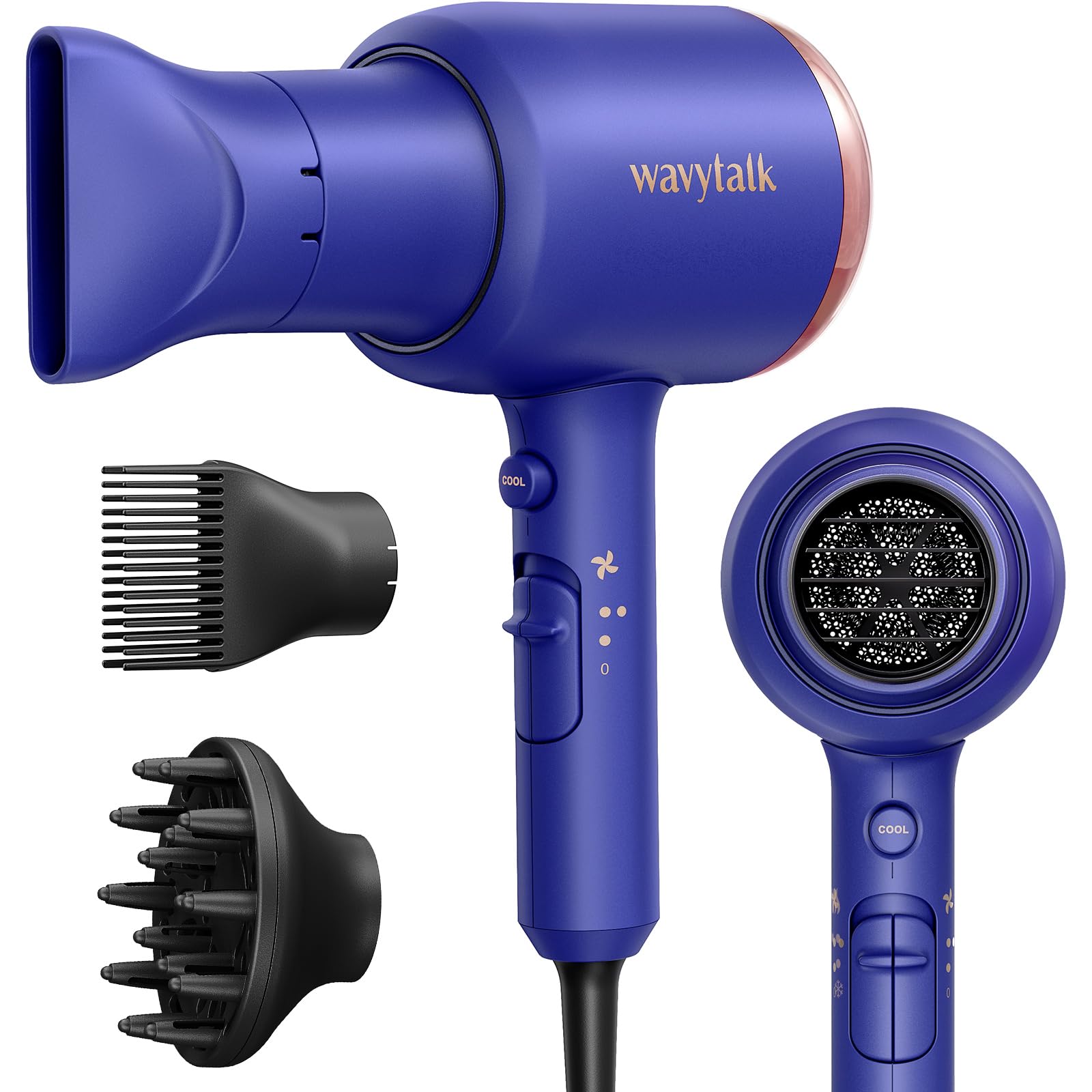 Wavytalk Professional 1875 Watt Hair Dryer Blow Dryer with Diffuser Nozzle Comb and Concentrator Negative Ions Fast Drying Light