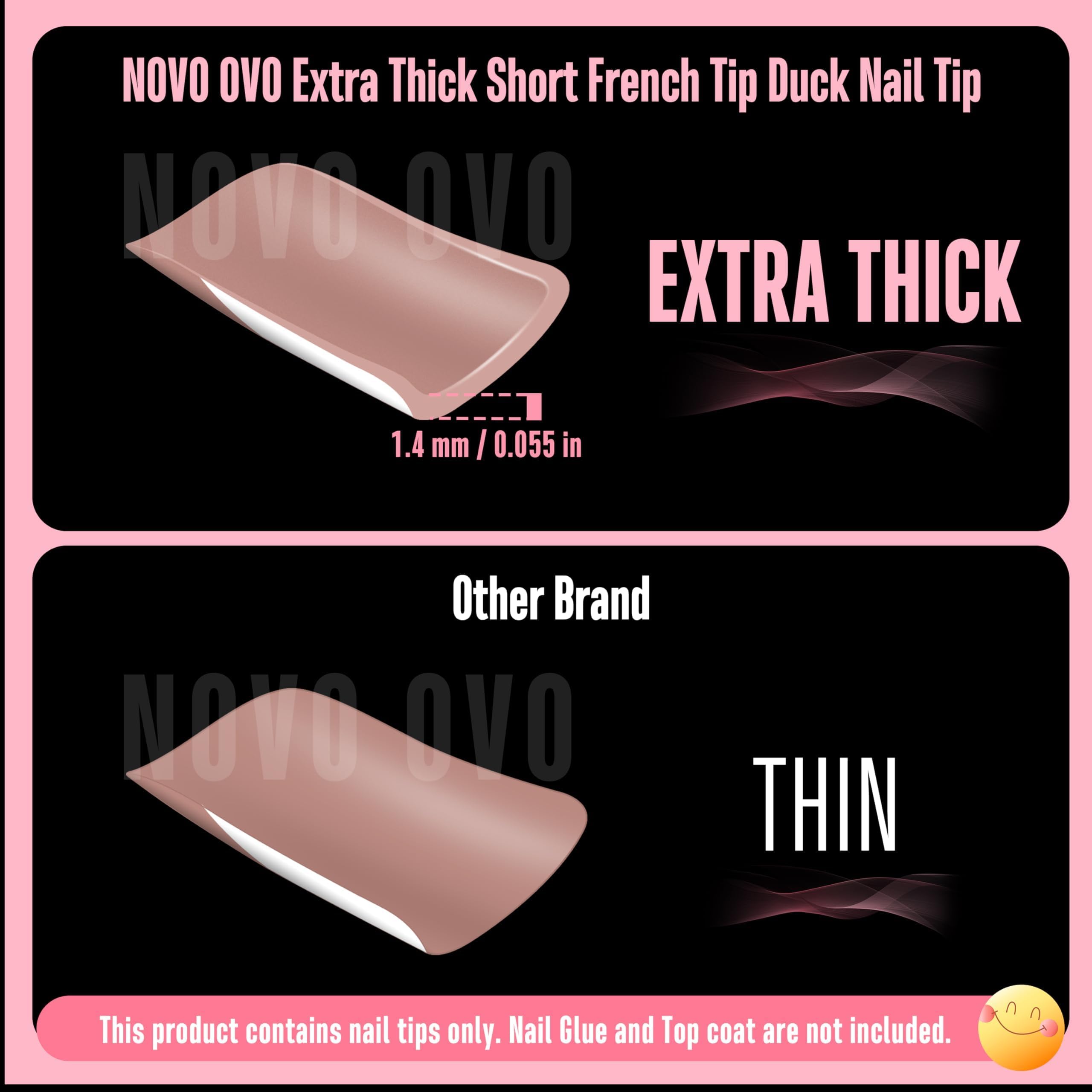 NOVO OVO Short Duck Nail Tips French Tip Press On BROWN PINK, Pre-designed Soft Gel Nail Extension, Need Buider Gel Top Coat, No