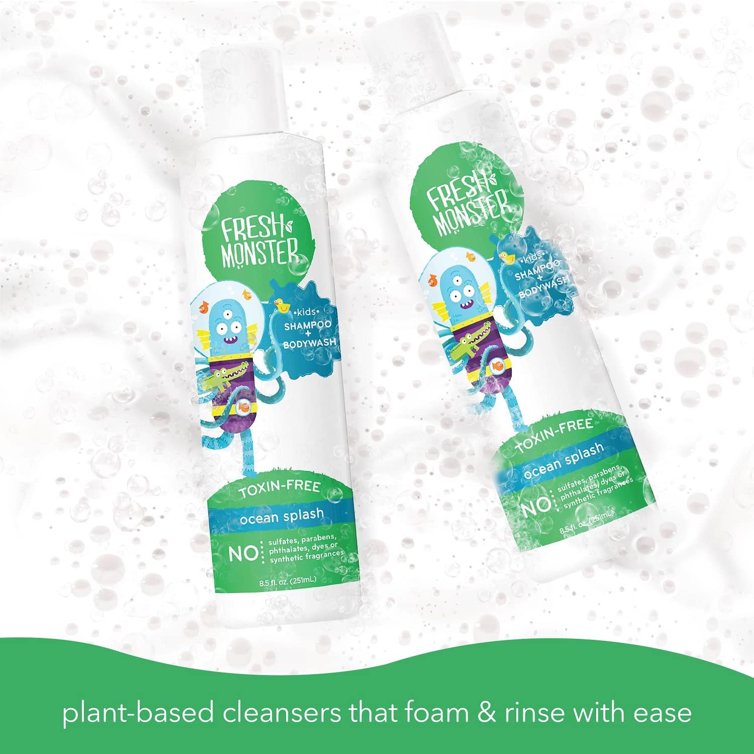 Fresh Monster 2-In-1 Kids Shampoo & Body Wash, Toxin-Free, Hypoallergenic, Natural Shampoo & Body Wash For Kids, Ocean Splash (2