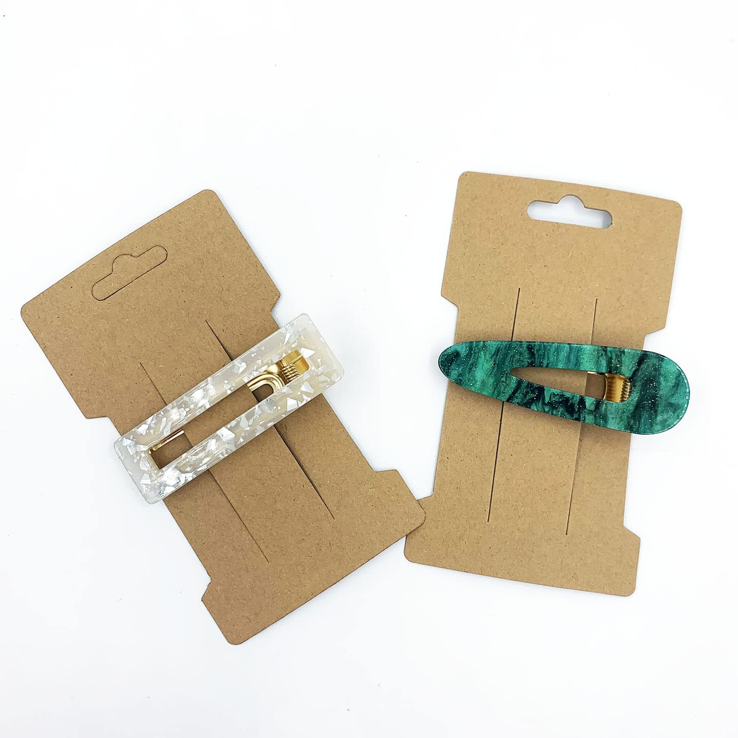Doromy 100 Packs Hair Clip Display Cards Rectangular Hair Barrettes Jewelry Display Holder Brown Kraft Paper Cards Hair Bow Hold