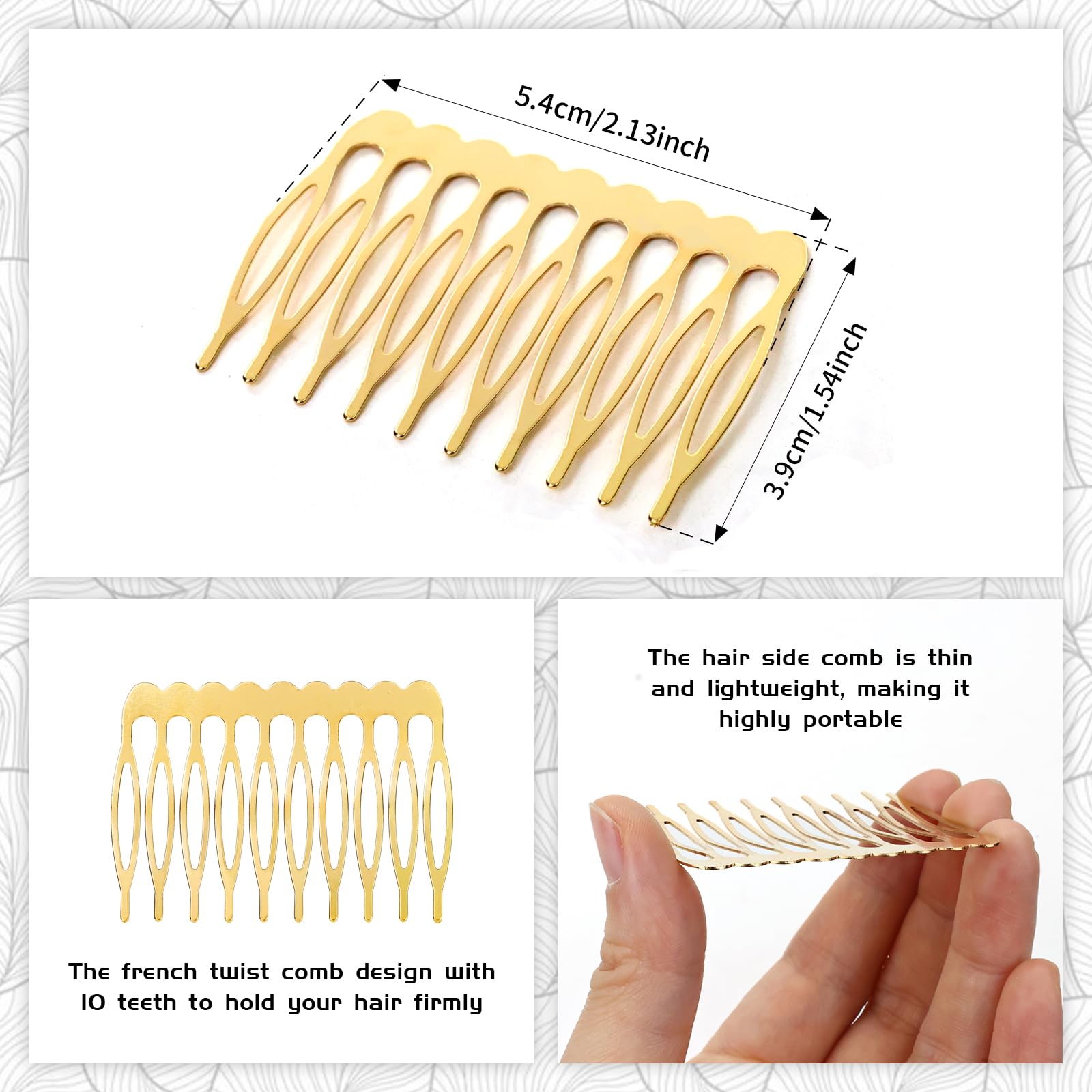 Cinaci 30pcs Small Plain Blank DIY Craft Gold Metal Hair Side Combs Slides with 10 Teeth Wedding Bridal Veil Combs Headpieces Fr