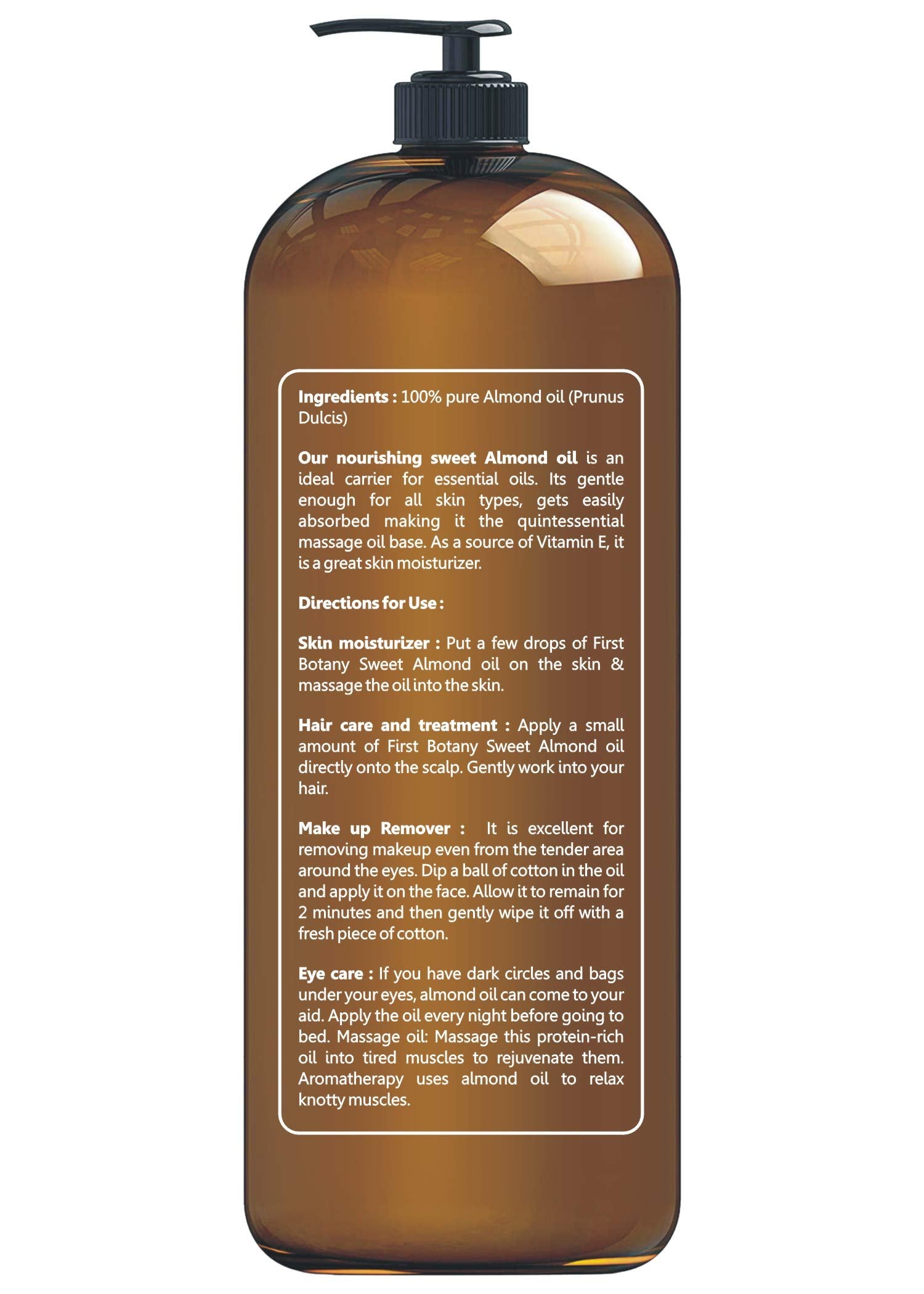 Cold Pressed Sweet Almond Oil - Triple Aaa+ Grade Quality, For Hair, For Skin And For Face, 100% Pure And Natural With Pump Disp