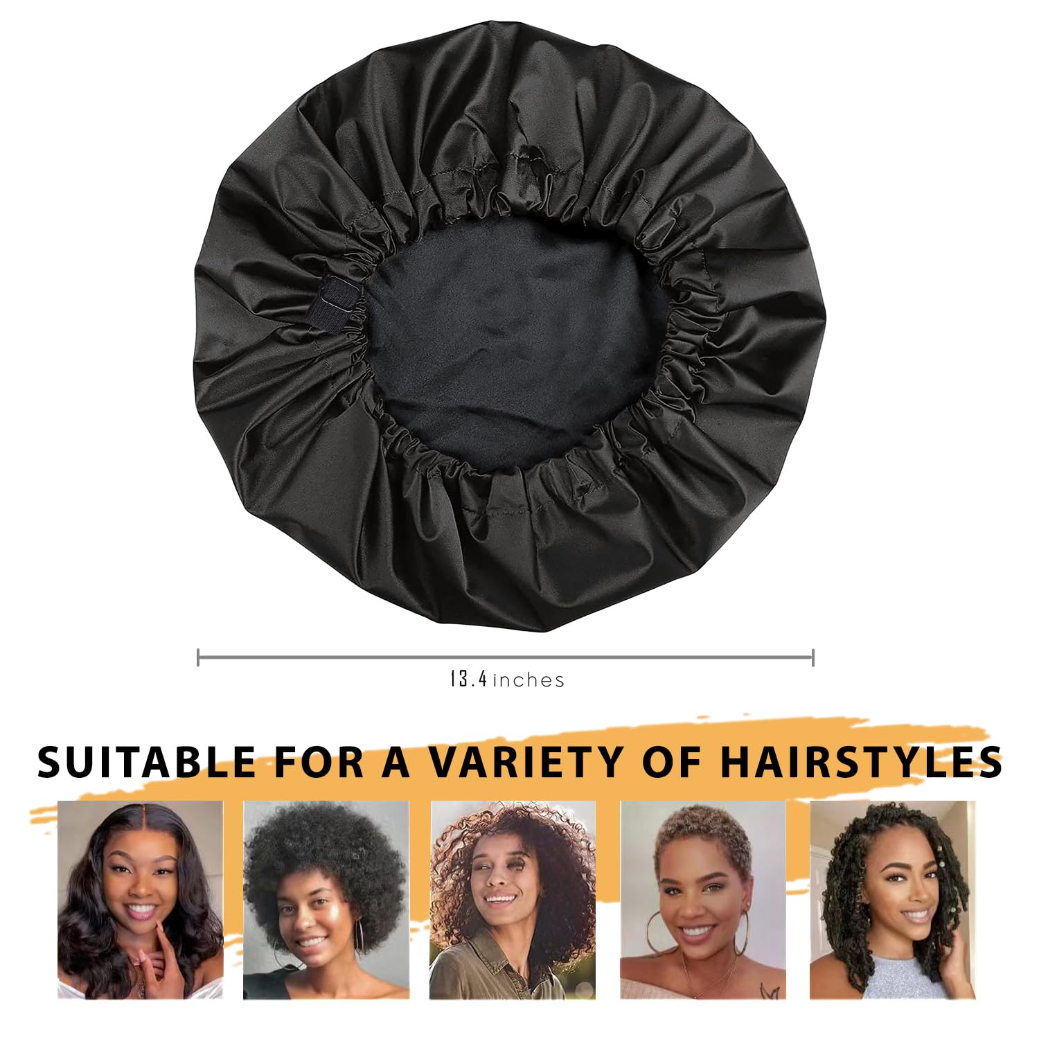 Shower Cap,Real Silk Shower Cap For Women,Luxury,Reusable-Double Layer,Waterproof,Washable & Adjustable Size,Large Lined Shower