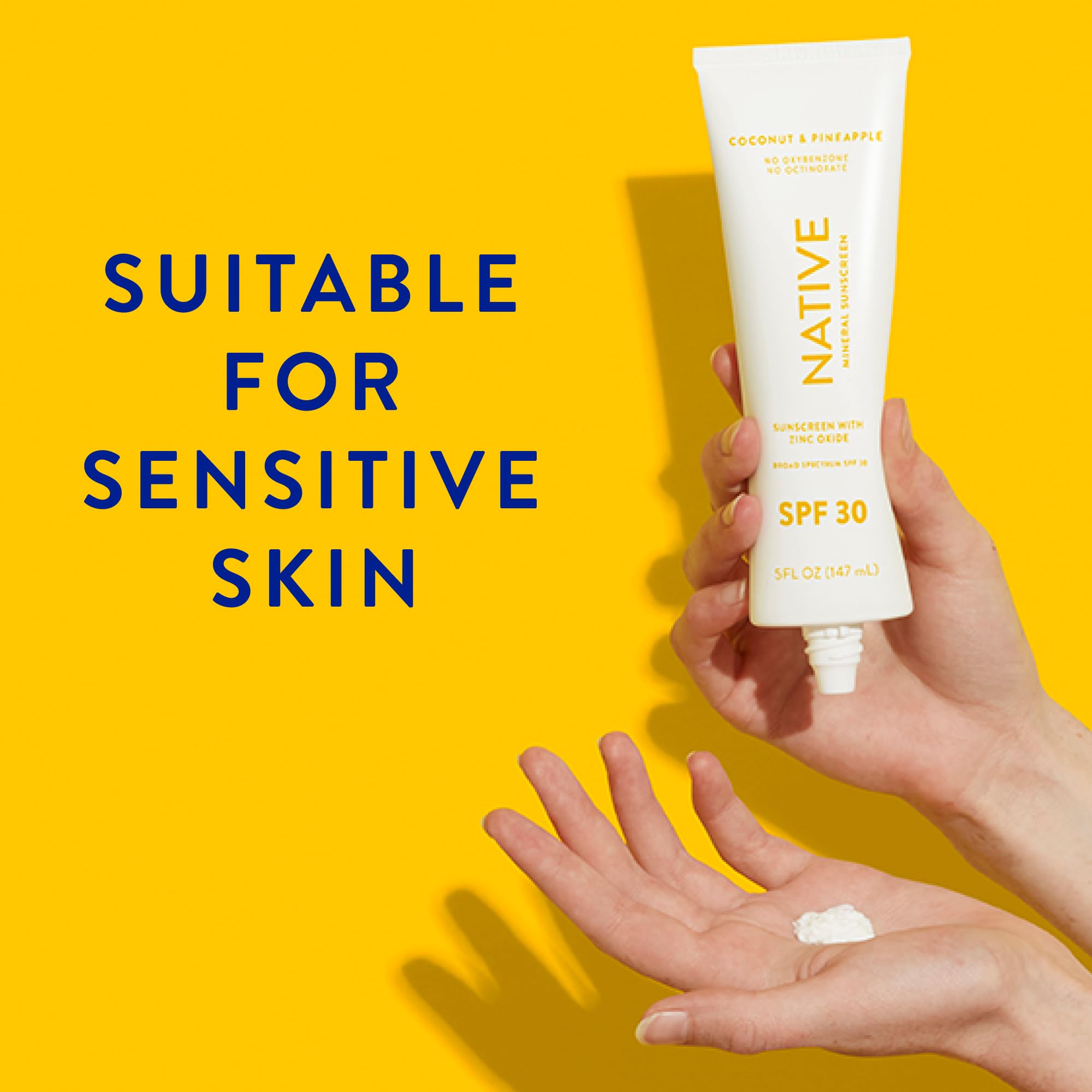 Native Sunscreen Spf 30, Zinc Oxide Dermatologist Tested Suitable For Sensitive Skin & Hawaii Compliant, 5 Ounces | Pineapple &