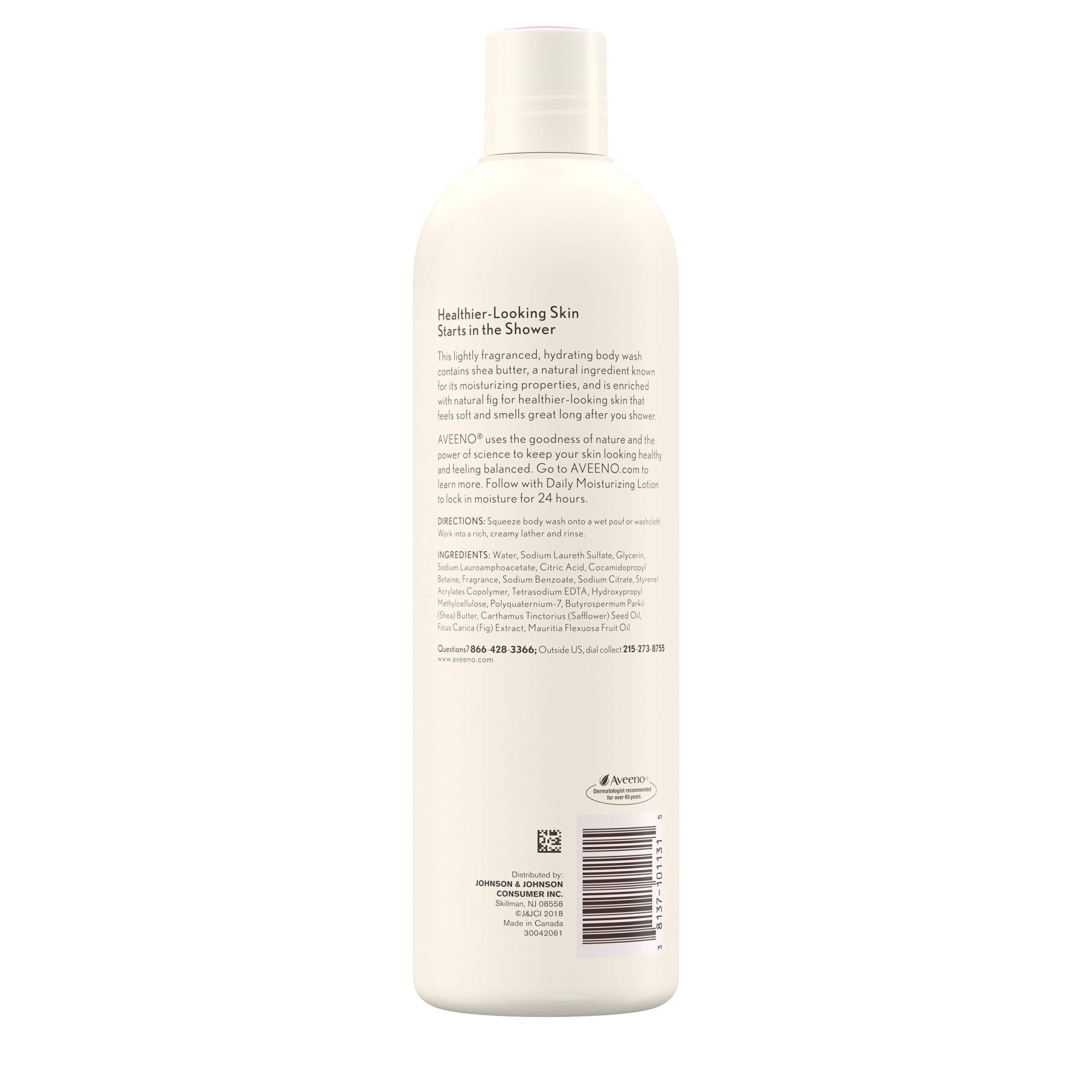Aveeno Positively Nourishing Hydrating Body Wash for Dry Skin with Natural Fig & Shea Butter, Lightly Scented Daily Moisturizing