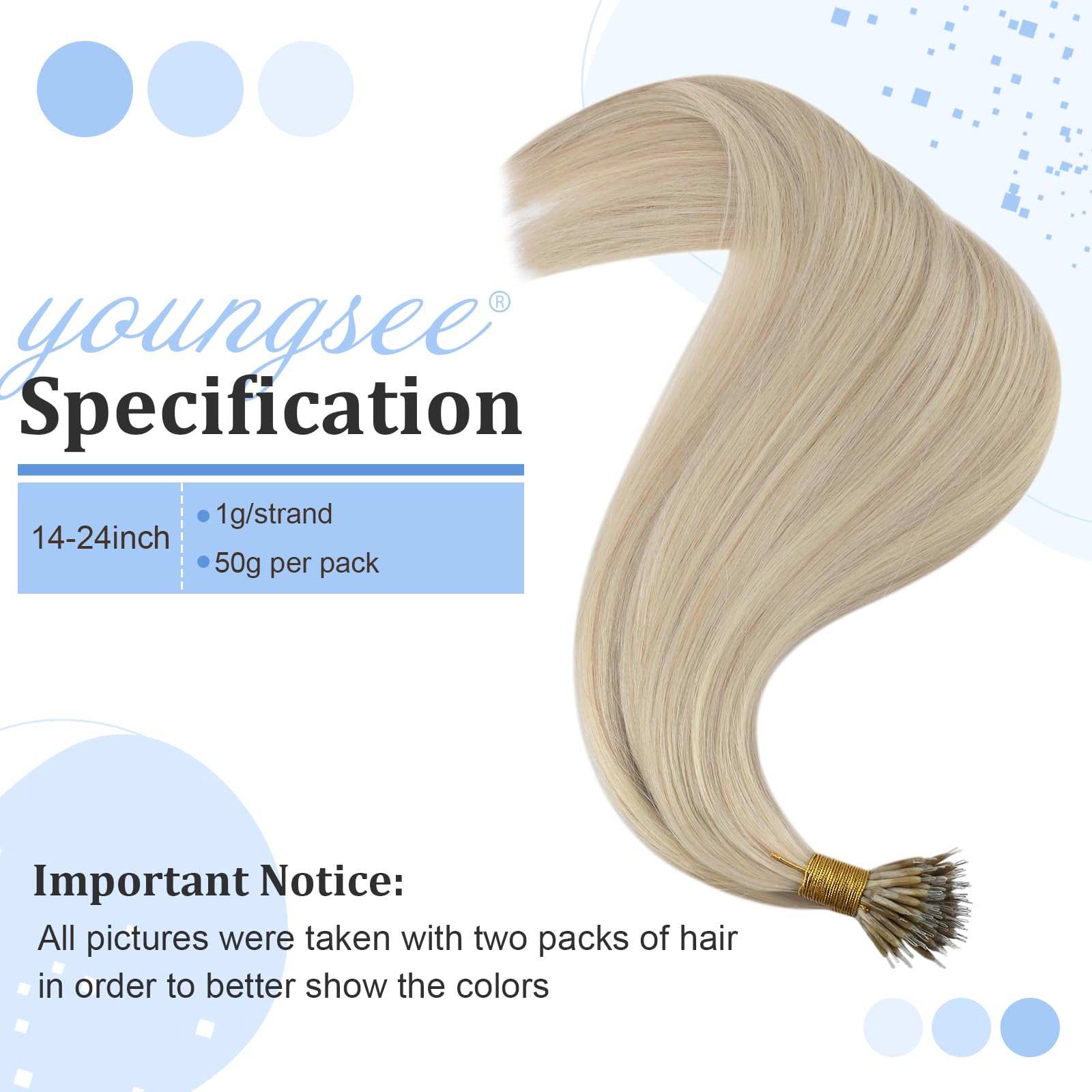 Youngsee Nano Hair Extensions Human Hair Blonde Highlights Nano Tip Hair Extensions Real Human Hair Ash Blonde Highlights With L