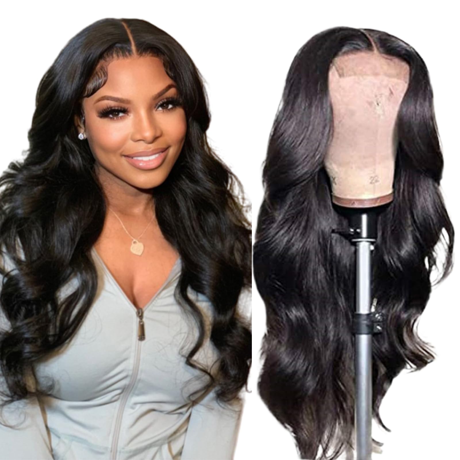 4x4 Lace Front Wigs Human Hair Pre Plucked with Baby Hair 150% Density 22 Inch Body Wave Brazilian Virgin Frontal Human Hair Wig