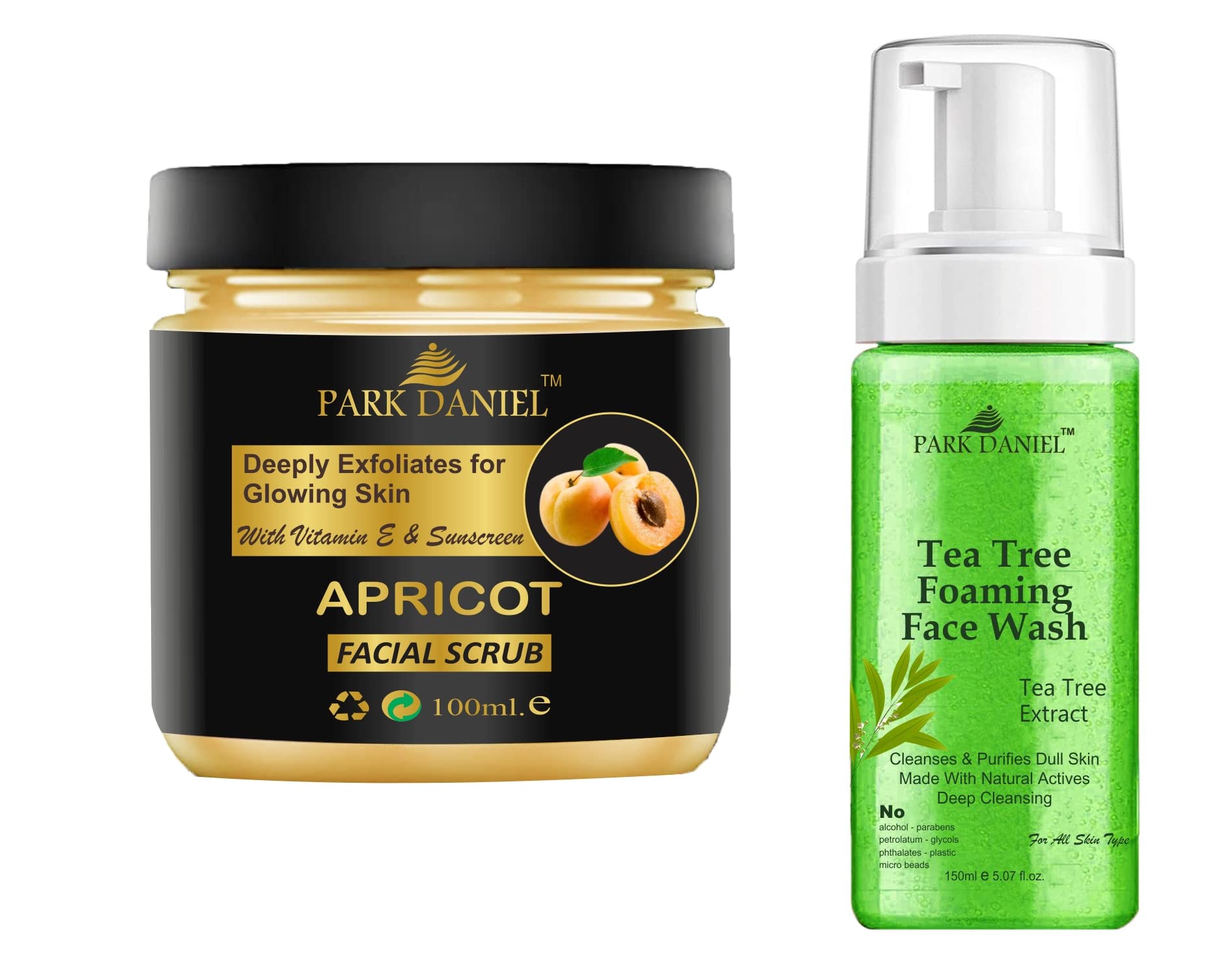 Park Daniel Apricot Scrub And Tea Tree Face Wash For Anti Blemishes & Glowing Facial Kit Detoxify Rejuvenate Your Skin Combo Pac