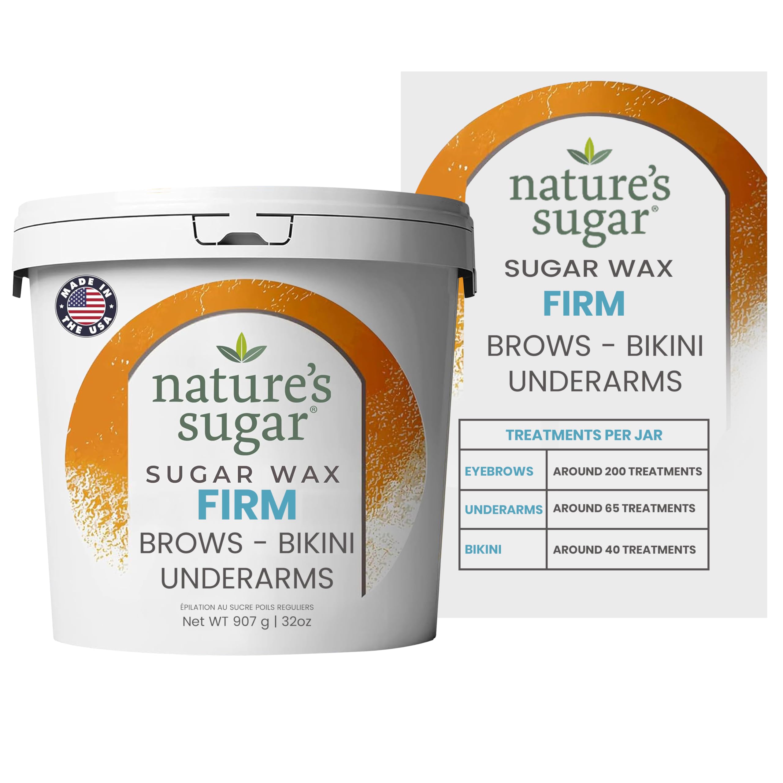 Nature’s Sugar Firm Sugar Wax Hair Removal Paste for Coarse Hair - Brows, Underarms & Bikini – Smooth Stripless for Body, Face & All Skin Types – Gentle on Sensitive Skin & Long-Lasting – 32 oz-New Condition