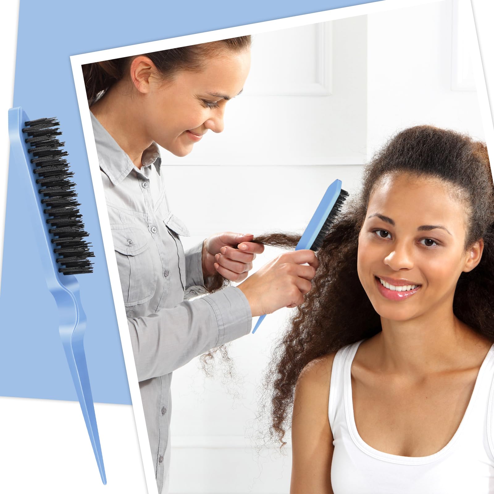 Geiserailie 3 Pcs Slick Back Hair Brush Set Bristle Brush Edge Control Teasing Comb For Women Black Hair(Light Blue)