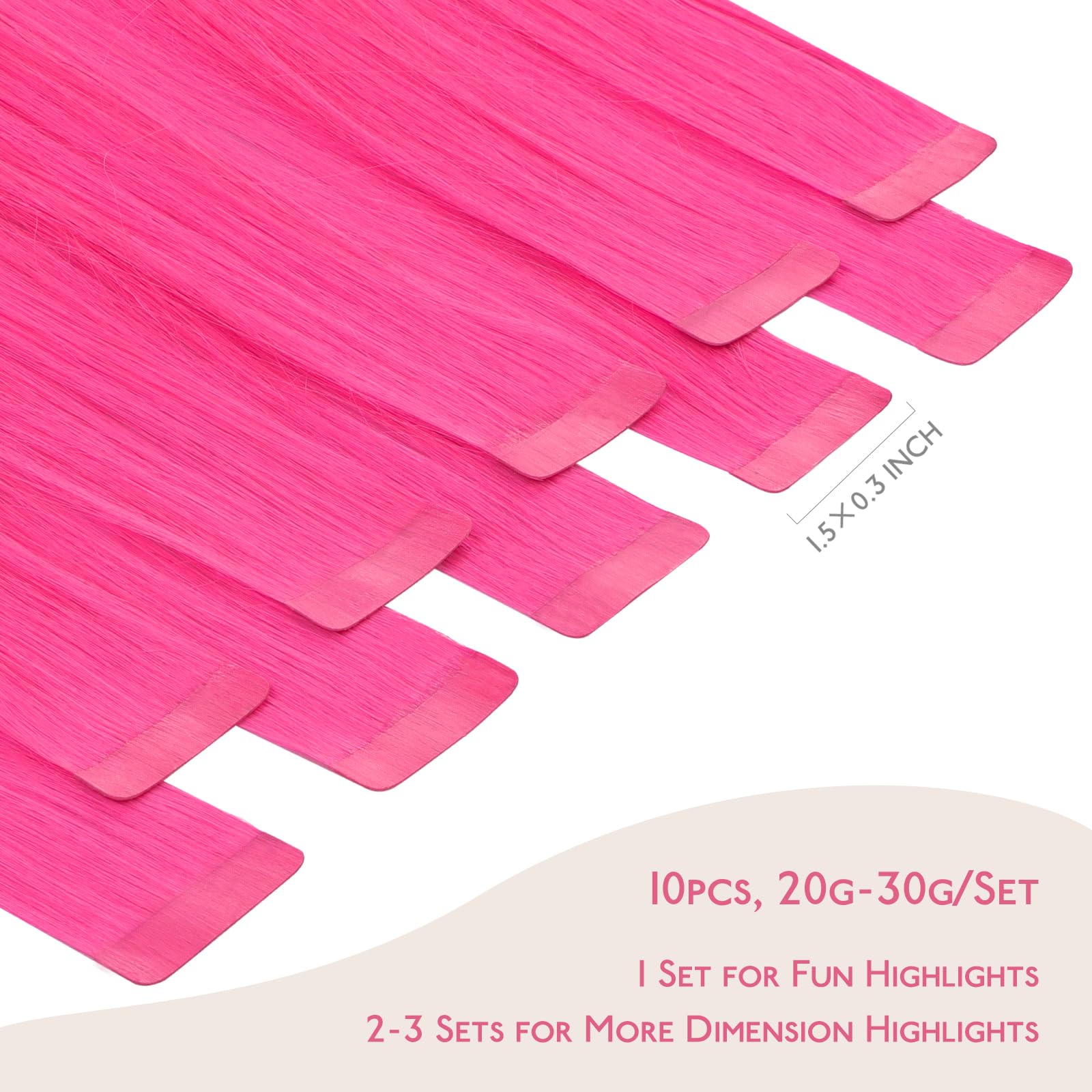 Wennalife Tape In Hair Extensions Human Hair Hot Pink Tape In Extensions, 10Pcs 20G 12 Inch Remy Invisible Tape Ins Straight Col