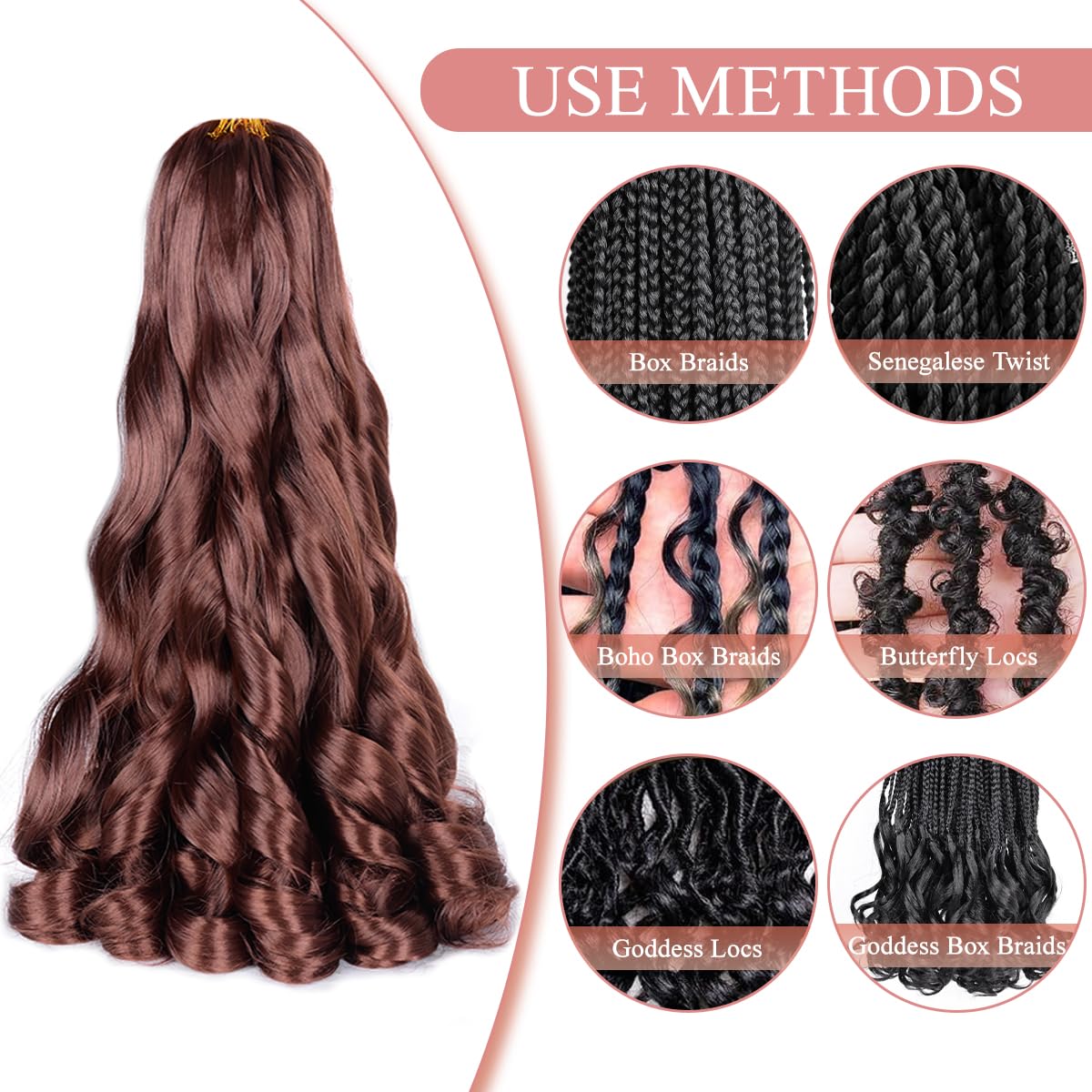 French Curly Braiding Hair,33# 24Inch Loose Wavy 2Packs Bouncy Hair Extensions 75G/Pack French Curl Braiding Hair Synthetic Hair