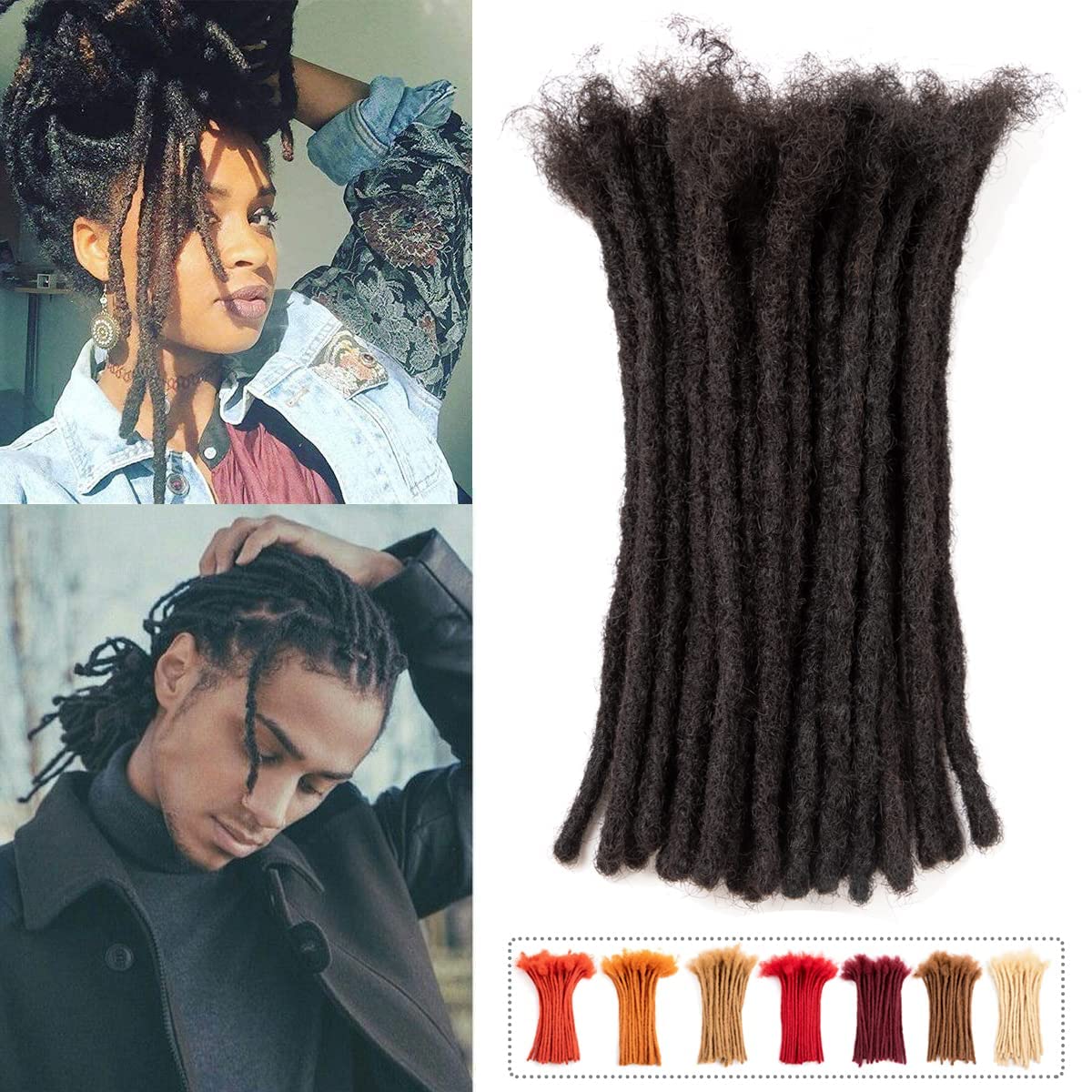 Teresa 0.4cm & 0.6cm & 0.8cm Width 8 Inch 40 Strands100% Human Hair Dreadlock Extensions for Men/Women/Kids, Full Hand-made Locs