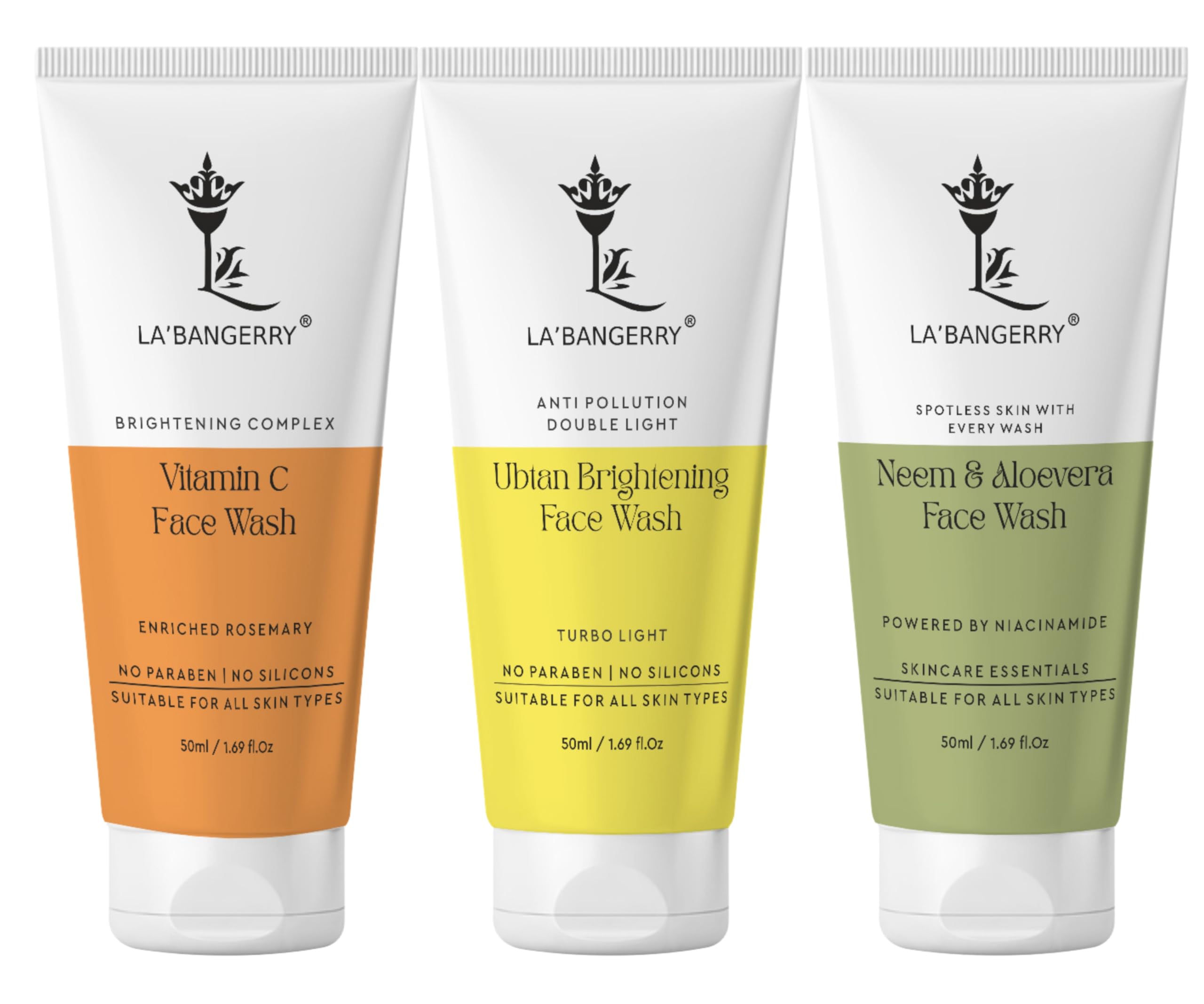 LaBangerry Vitamin C + Ubtan + Neem Aloe Vera Face Wash Combo | Brightening & Deep Cleansing | Reduces Dark Spots & Blemishes | 