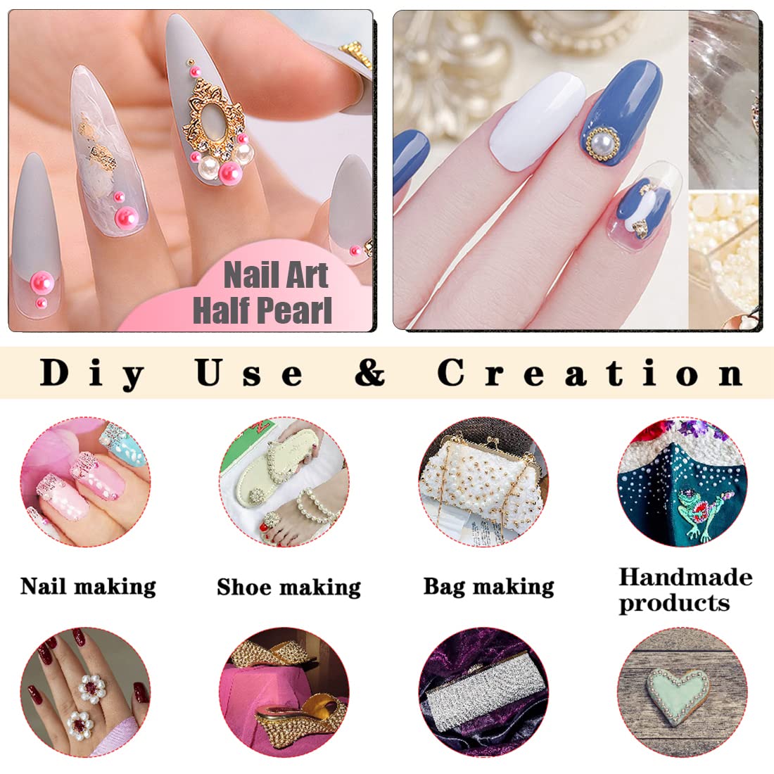 5800Pcs Half Pearls For Crafts, Flatback Pearls For Artwork Making, Diy Rhinestones Accessory Nail Art,Face Gems Jewels Flat Bac