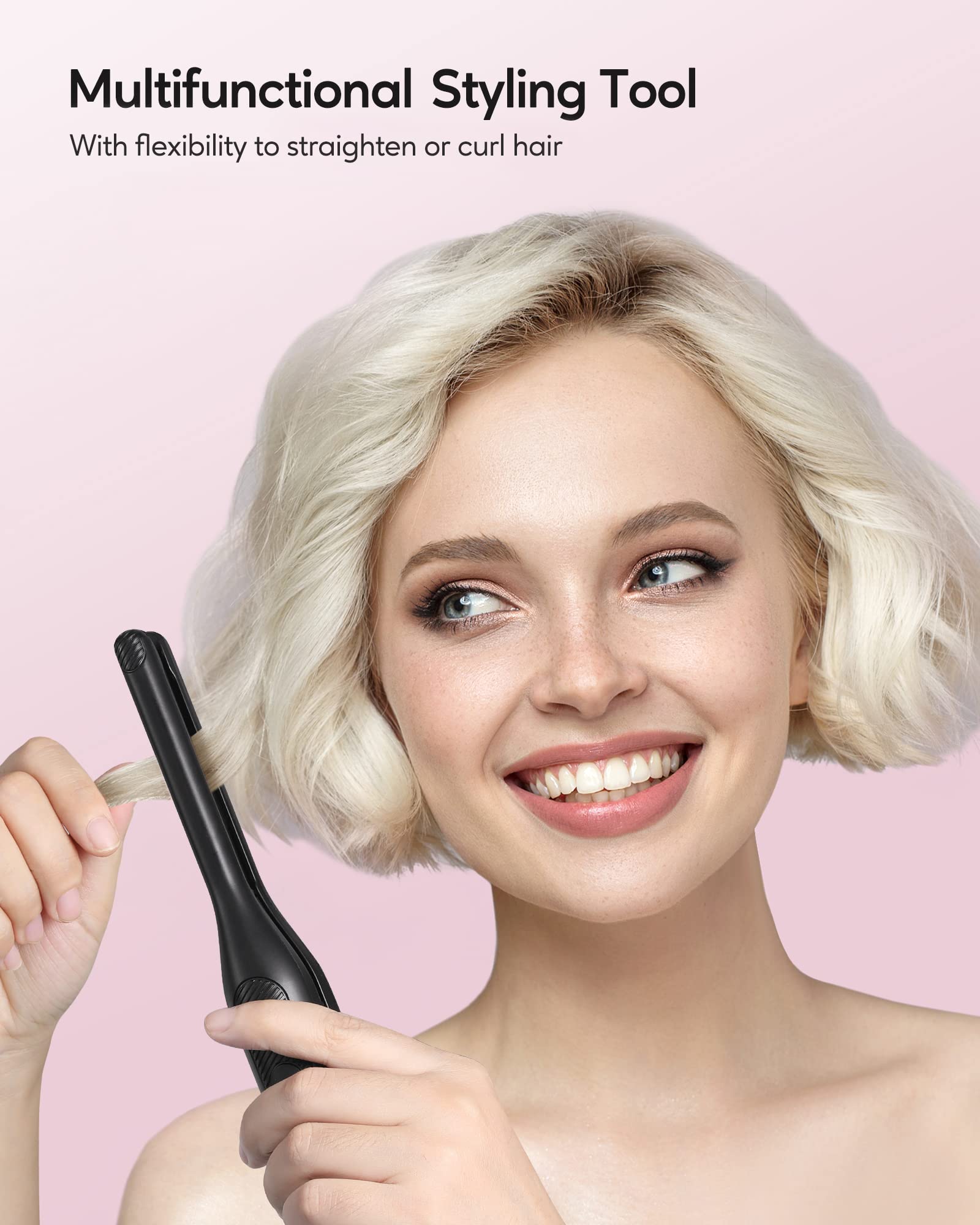 Wavytalk 3/10 Mini Hair Straightener, Bright Rose Gold, Flat Iron for Short Hair, Pixie Cut & Bangs with Anti-Pinch Design