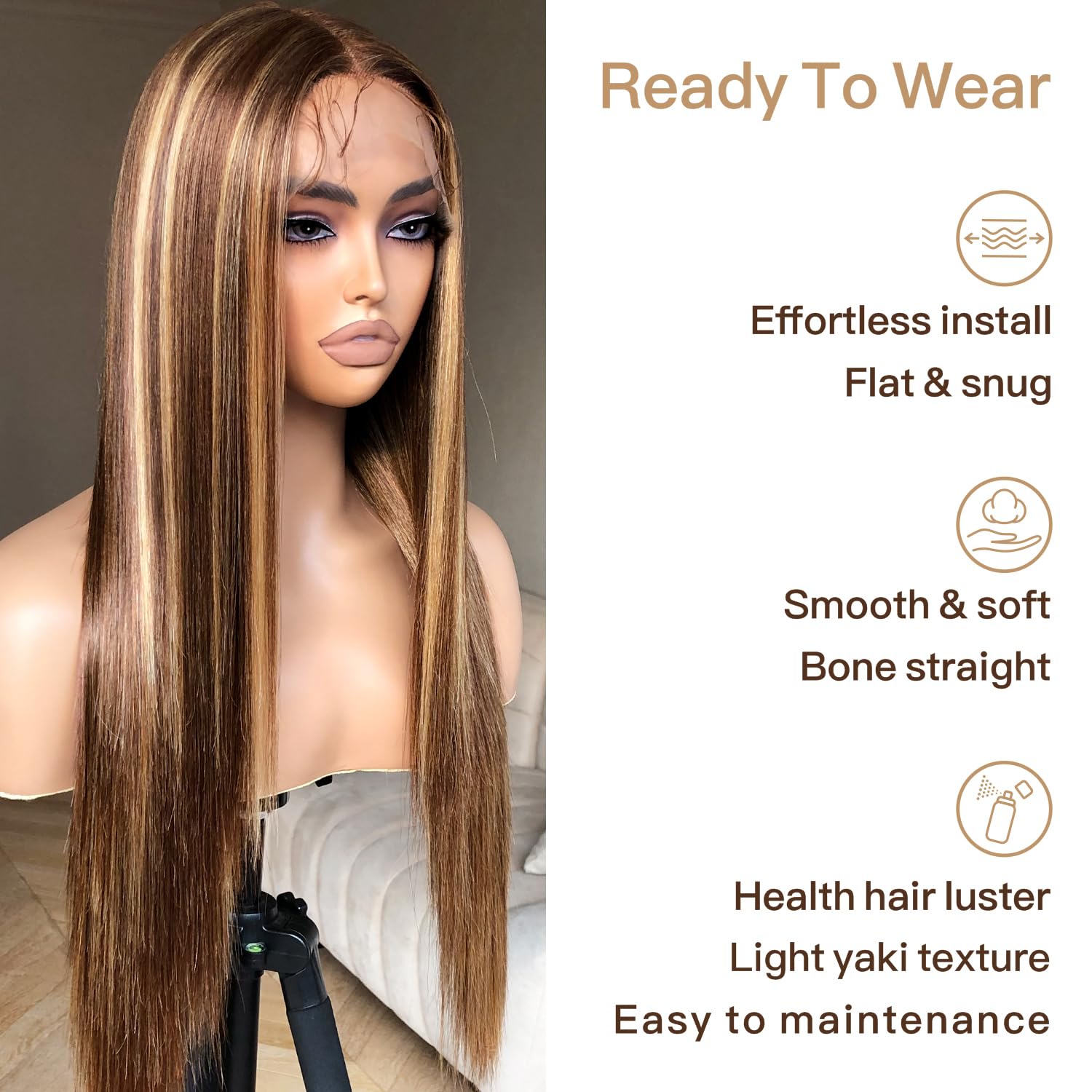 Brownbomb Balayage Honey Blonde Lace Front Wig Pre Plucked, Synthetic Lace Front Wig, Hd Glueless 13X5X1 Highlight Lace Front Wi
