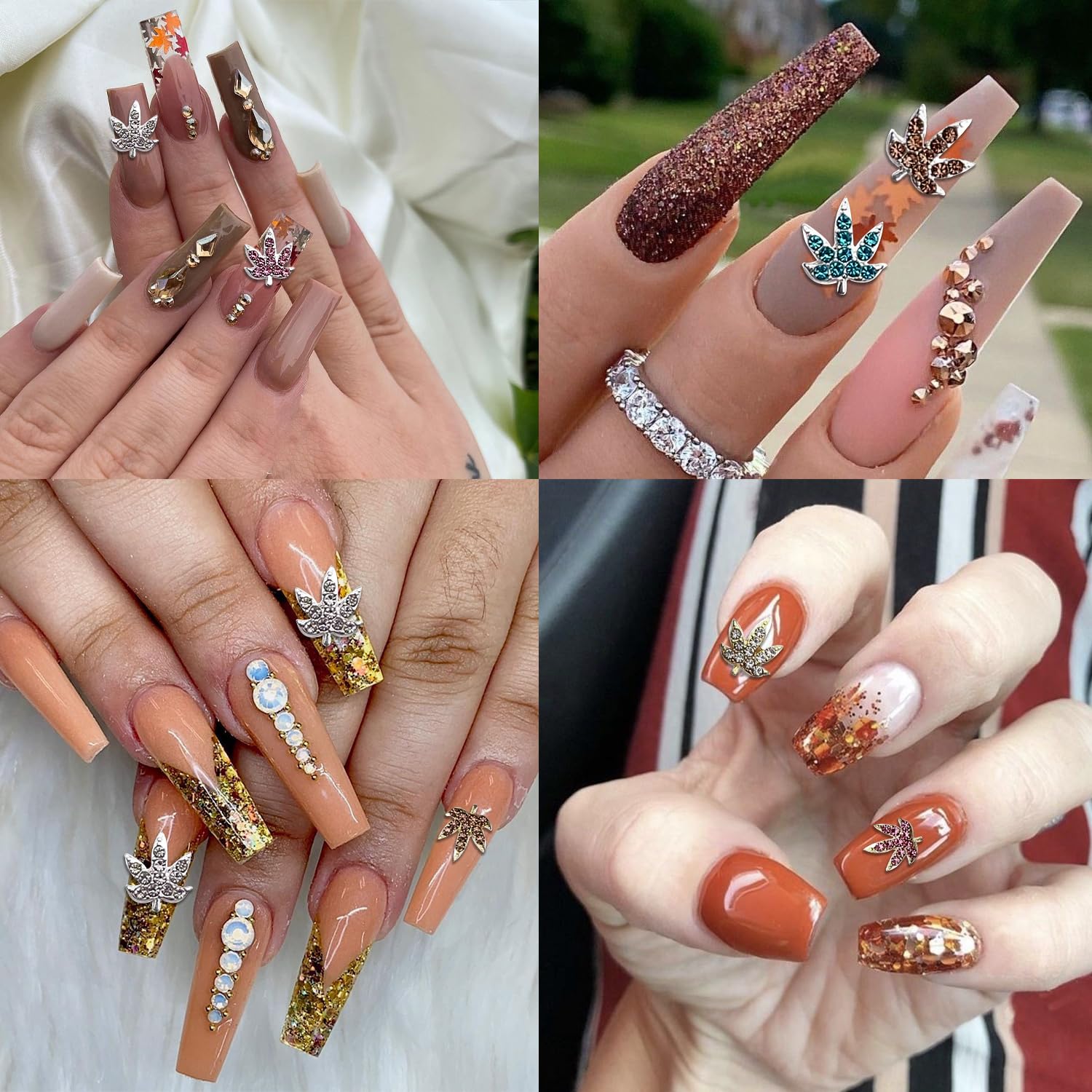 20 Pcs Fall Nail Charms Colorful Maple Leaf Nail Charms 3D Alloy Color Crystal Maple Leaves Nail Rhinestones Mix Luxury Jewelry