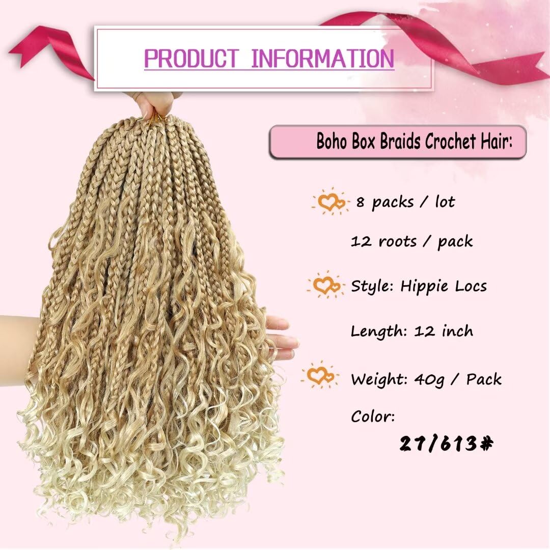 Boho Box Braids Crochet Hair 12 Inch 8 Packs Ombre Box Braid Crochet Hair With Curly Ends Goddess Box Braids Crochet Hair Extens