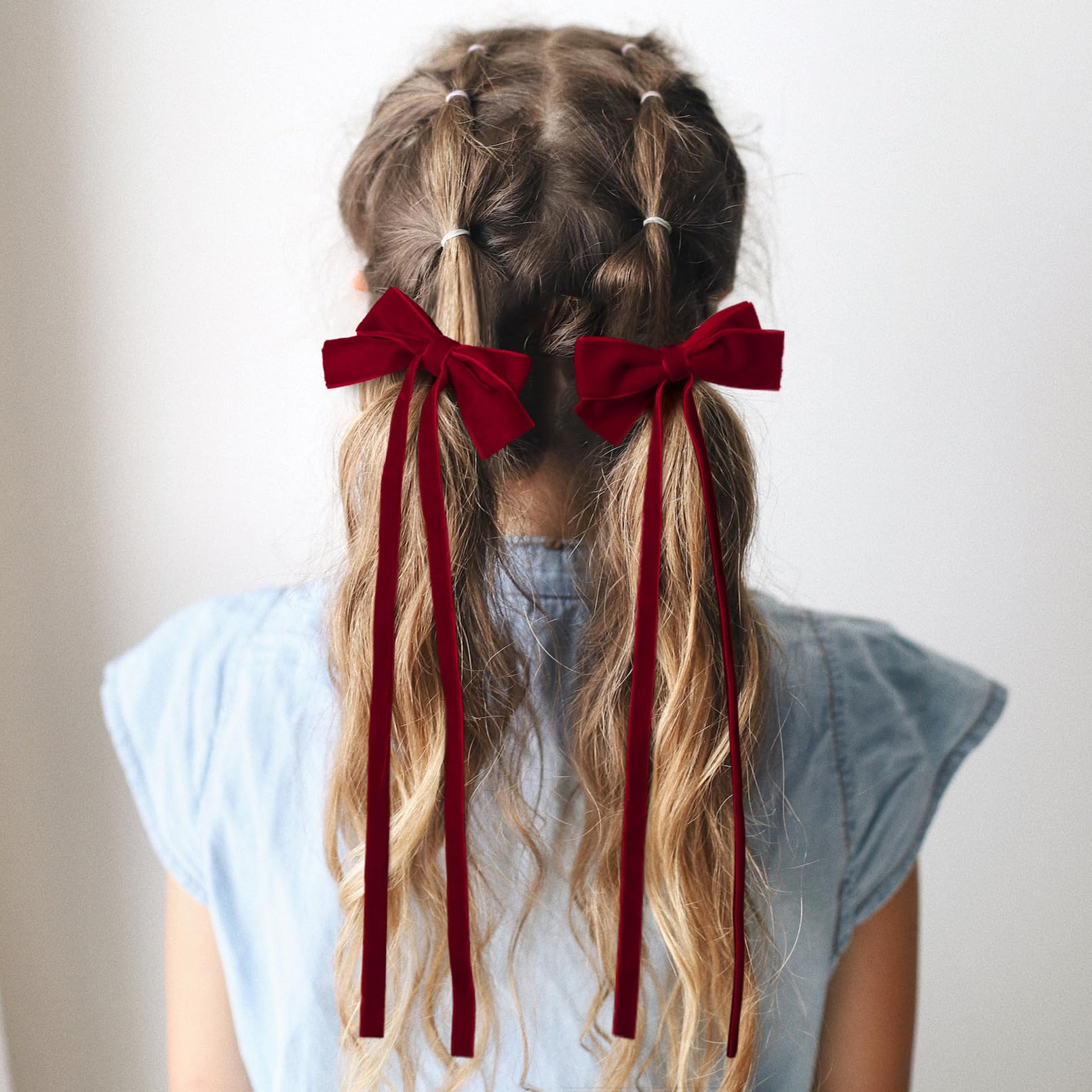 6Pcs Velvet Hair Bows Ribbon Hair Clip Ponytail Holder Accessories Slides Metal Clips Hair Bow For Women Girls Toddlers Teens Ki