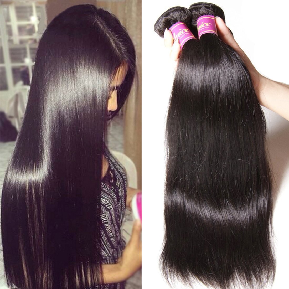 UNICE 10A Straight Human Hair Weave 4 Bundles 30 30 30 30inch, Malaysian Virgin Unprocessed Human Hair Wefts Hair Extensions Nat
