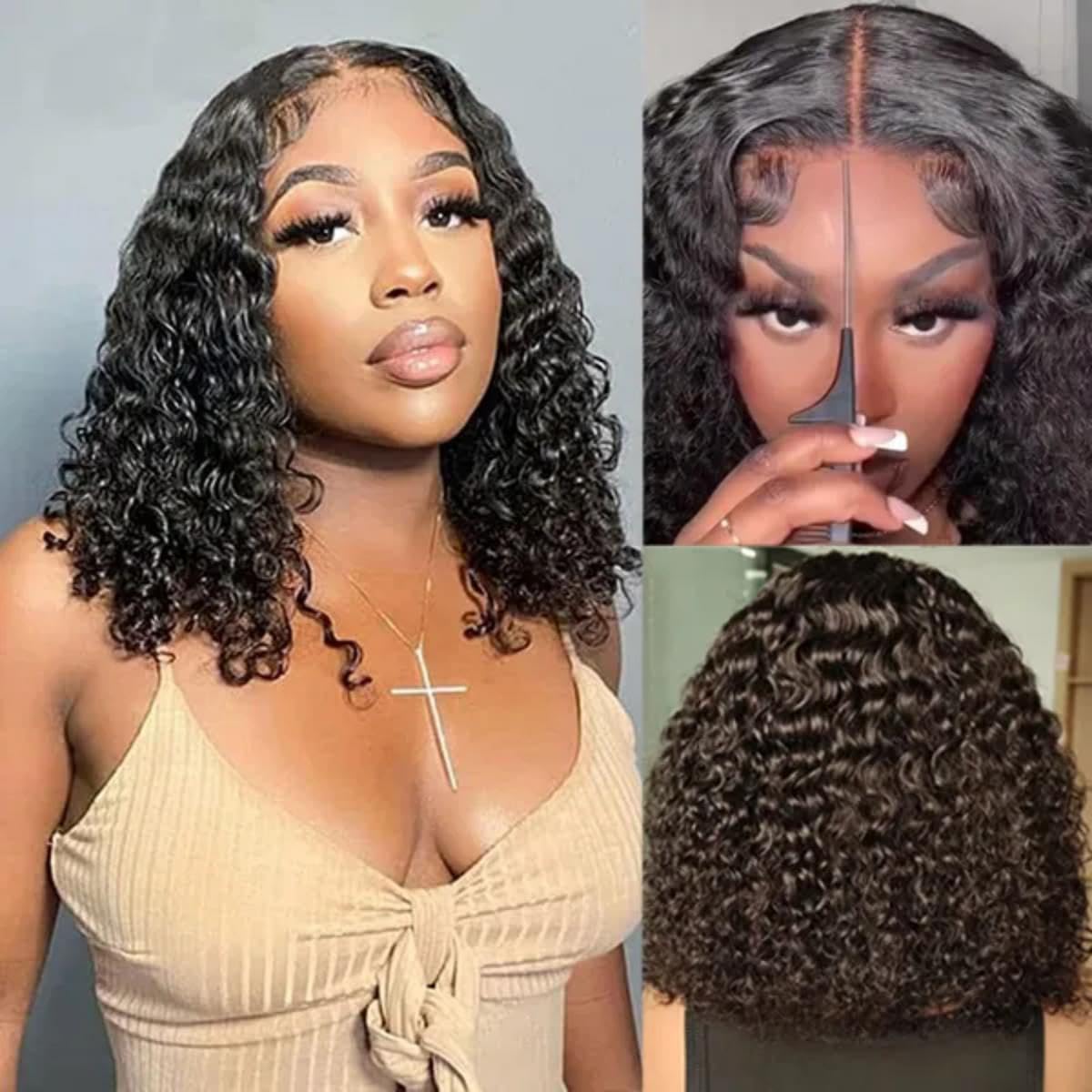 Isee Wear And Go Glueless Wigs Bob Wigs Pre Plucked Water Wave Lace Front Wigs Upgraded No Glue Transparent Lace Closure Wigs Fo