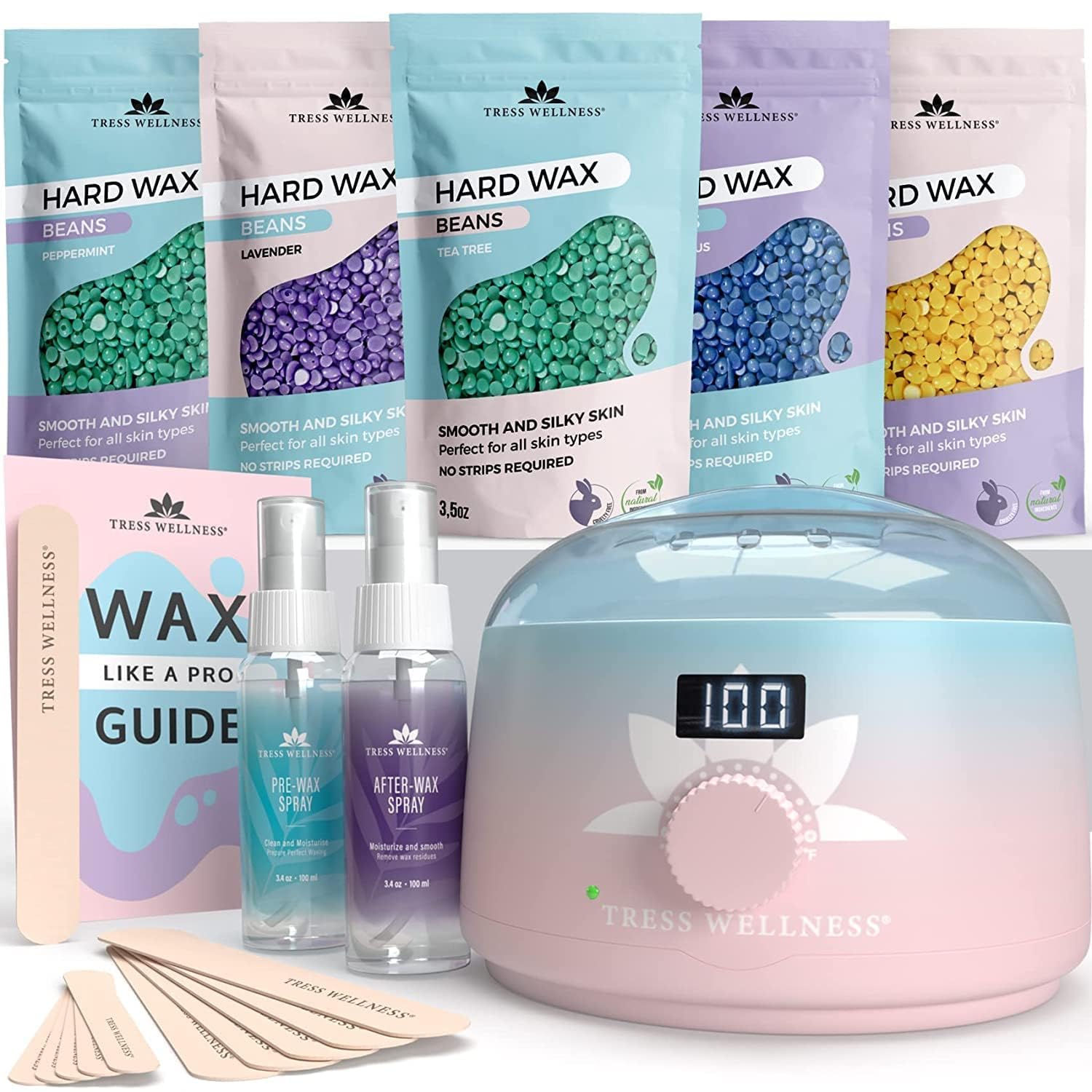 Tress Wellness Waxing Kit for Brazilian Wax - Easy to Use - For Sensitive Skin - Digital Display, Pink to Teal